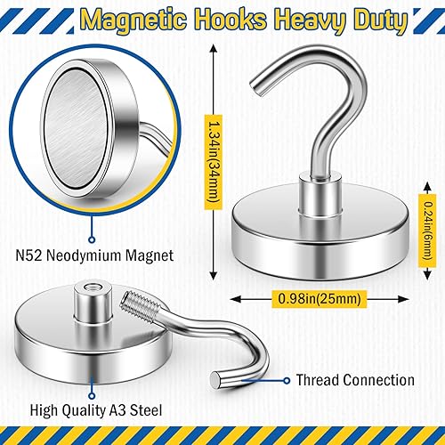 Vista 17 de FINDMAG Paquete de 10 ganchos magnéticos resistentes de 110 libras para colgar, ganchos magnéticos de neodimio, ganchos magnéticos negros fuertes