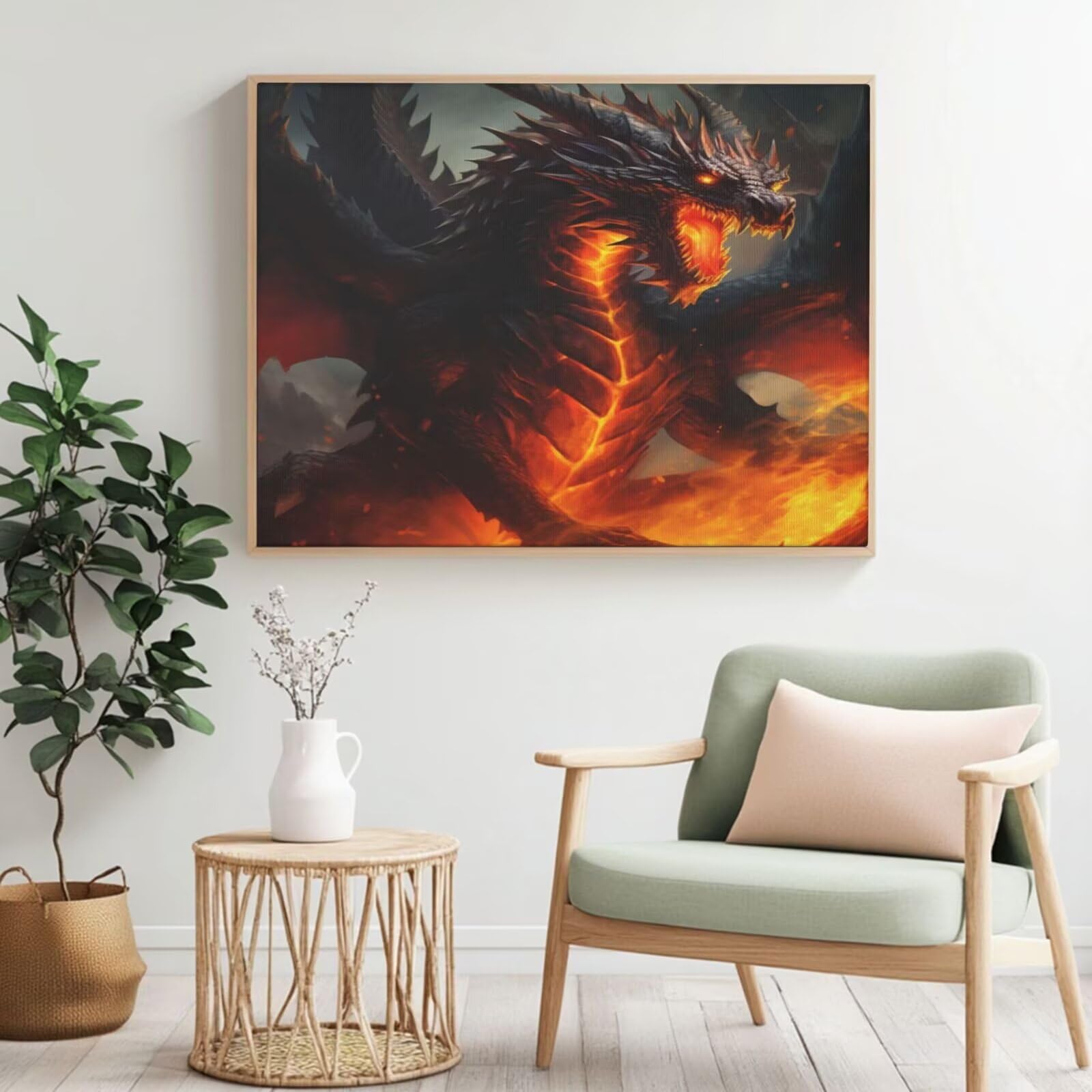 Kit per pittura con numeri per adulti, drago di fuoco, pittura di animali con numeri per principianti, pittura acrilica a numero, kit per decorazione da parete, 105 x 80 cm, senza