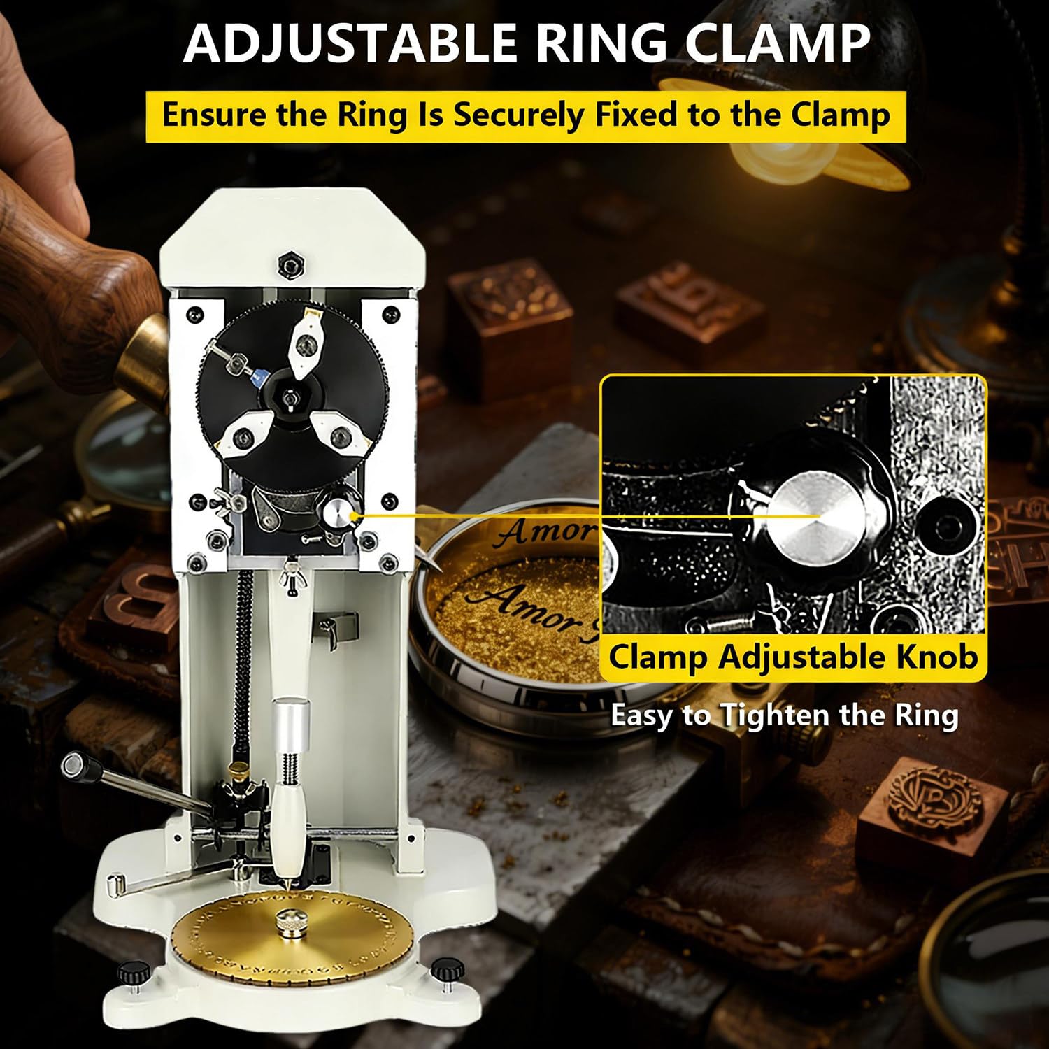 Máquina de grabado interior de anillos, grabador para anillos, con cabezal de grabado de acero y bloque de letras estándar de 1,5 a 2,0 mm, profundidad uniforme, para grabar oro, plata, cobre y otros