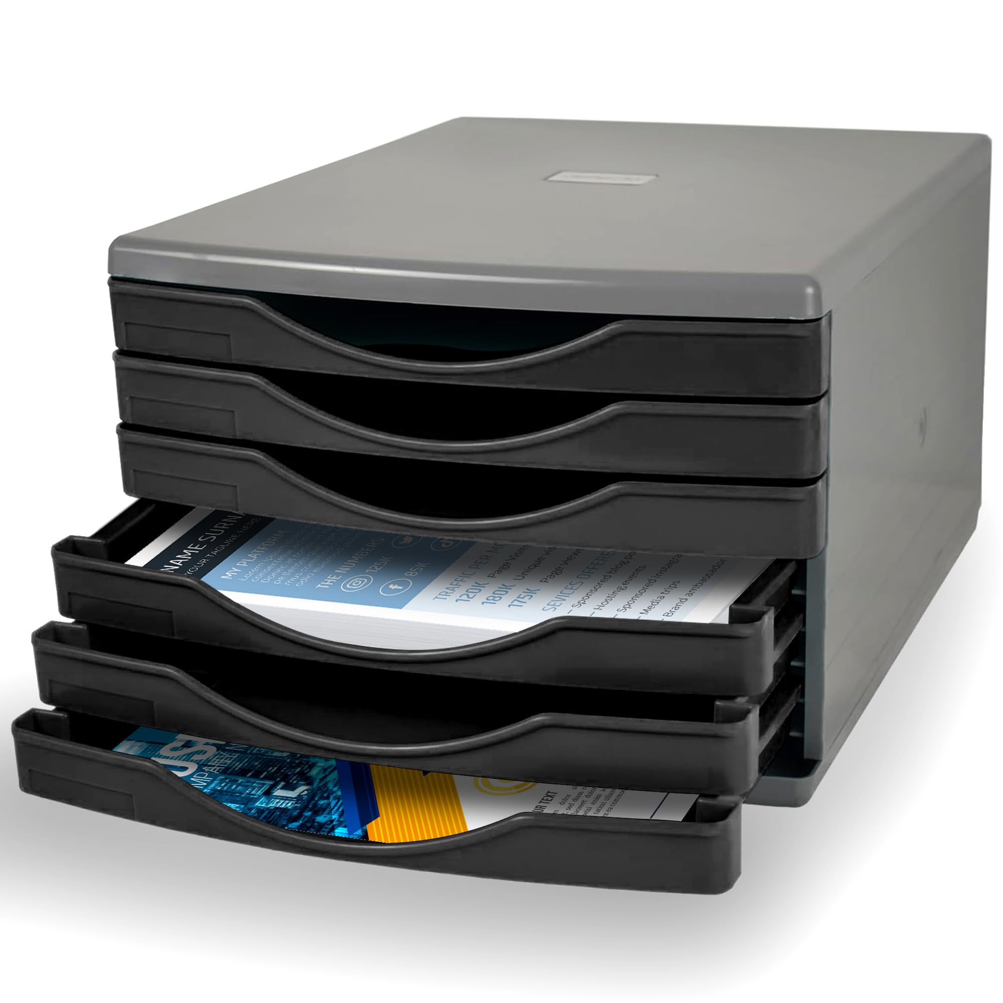 Deflecto Black Desk Storage System - 6 x 30mm Desktop Organiser With A4 Small Drawers