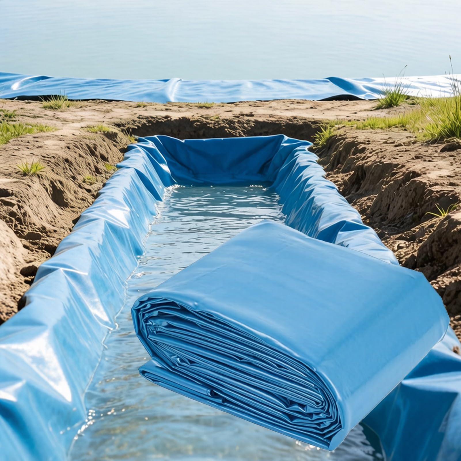 Pond Liner HDPE 1x8m 2x4m 4x5m 5x6m 6x9m 7x12m 10x15m Blue Impermeable Membrane for Aquaculture Agricultural Irrigation Temporary Protection(4x12m(13.1x39.3ft))