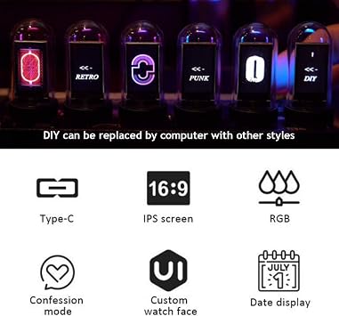 Digital Nixie Tube Clock, LED Glow 6 Digit Display, 20 Mode Adjustable, USB Type-C Powered, DIY Customized Photo Display, Creative Gift for Kids, Husband, Friends