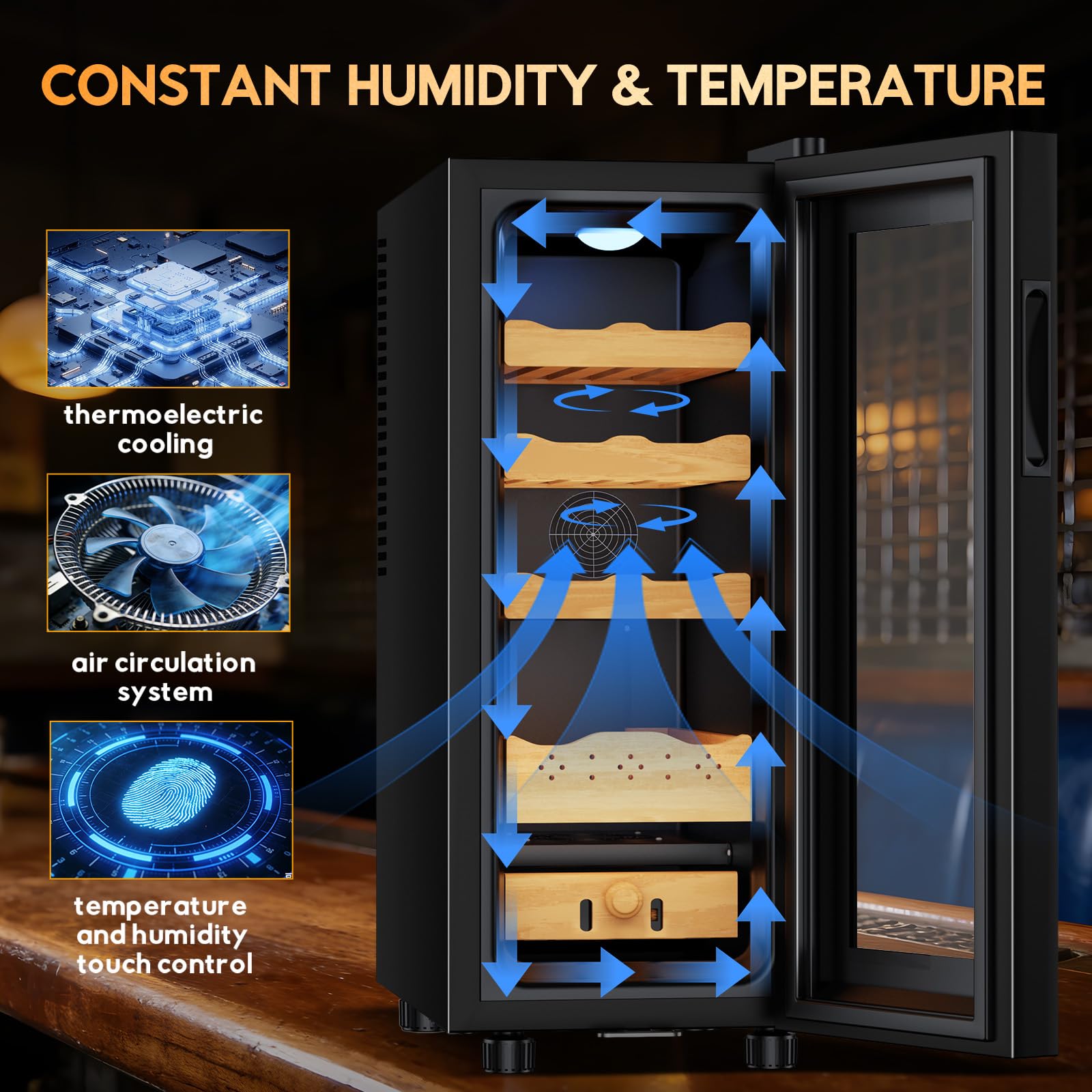 RLPI Thermostatic Electric Cooler Cabinet 250 Counts,35L Electric Humidor with Smart Humidity & Temp Digit Control System,Spanish Wood Shelves,Gift for Men on Fridge.com
