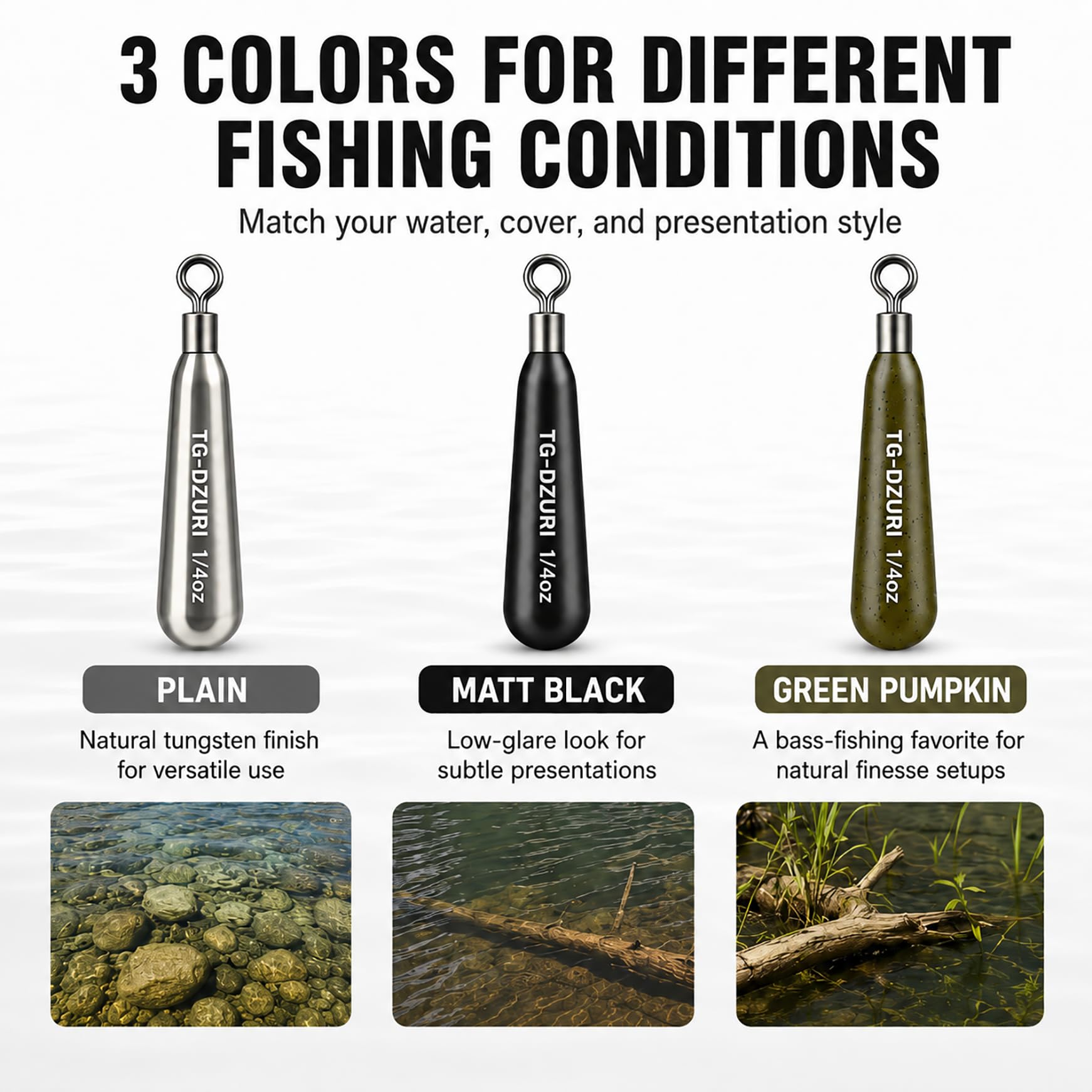 Pesi a goccia in tungsteno per pesca alla spigola, per pesca al tungsteno, con occhiello rotondo, sottile, ad alta sensibilità, dimensioni stampate, 3 colori, 3,5 g a 28,3 g