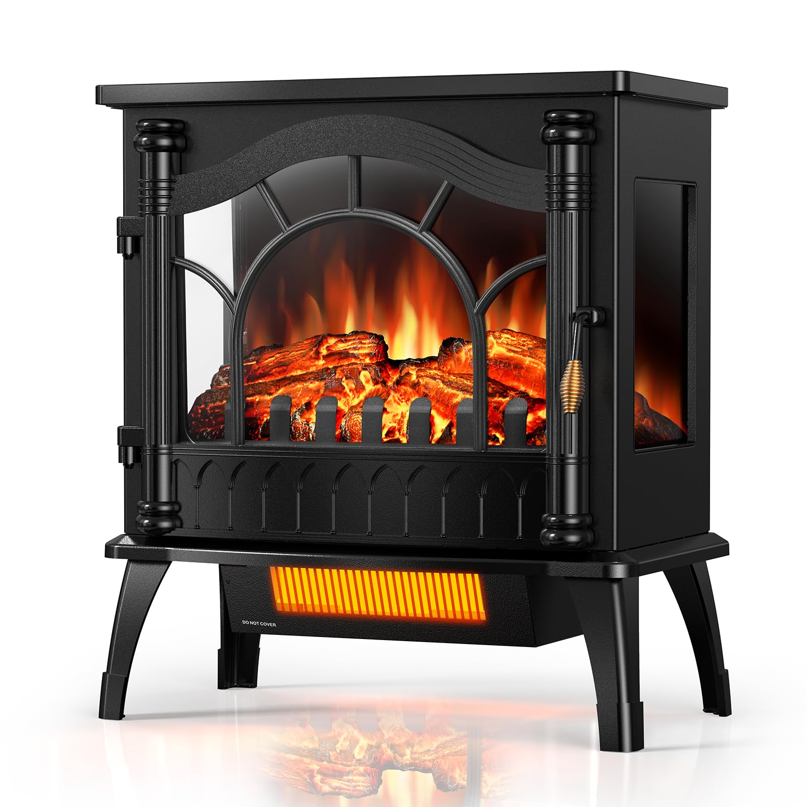 Electric Fireplace Stove with 3D Flame Effect, 1000/1500W &amp; Flame-Only Mode
