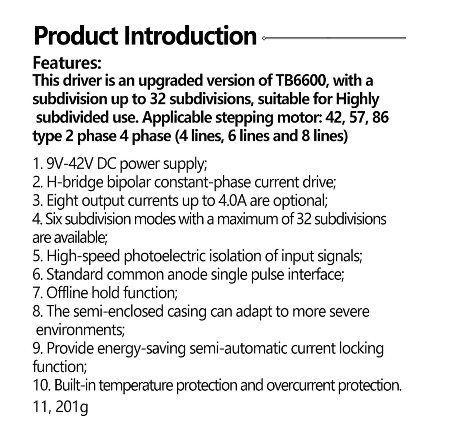 VOREAL 42/57 Controlador de Motor Paso a Paso TB6600 Versión de actualización 32 Subdivisión 4.0A 42V Pulso 3-24V Leisurely