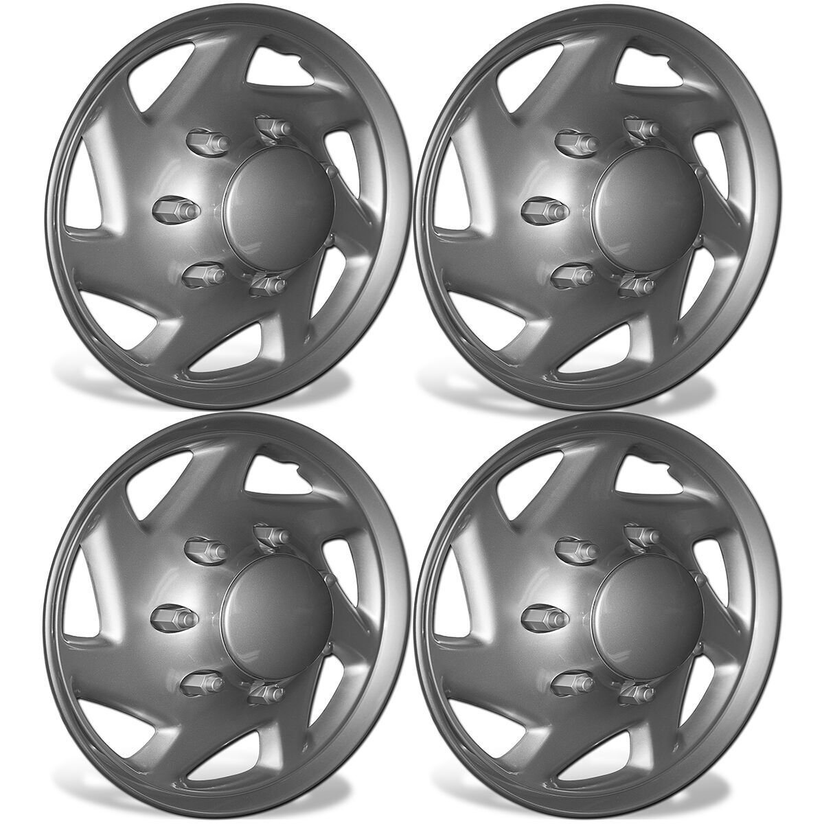 16 inch Hubcaps Best for Ford Cargo Van & Truck - Set of 4 Wheel Covers 16in Hub Caps All Silver Rim Cover - Car Accessories for 16 inch Wheels - Snap On Hubcap Auto Tire Replacement Exterior Cap