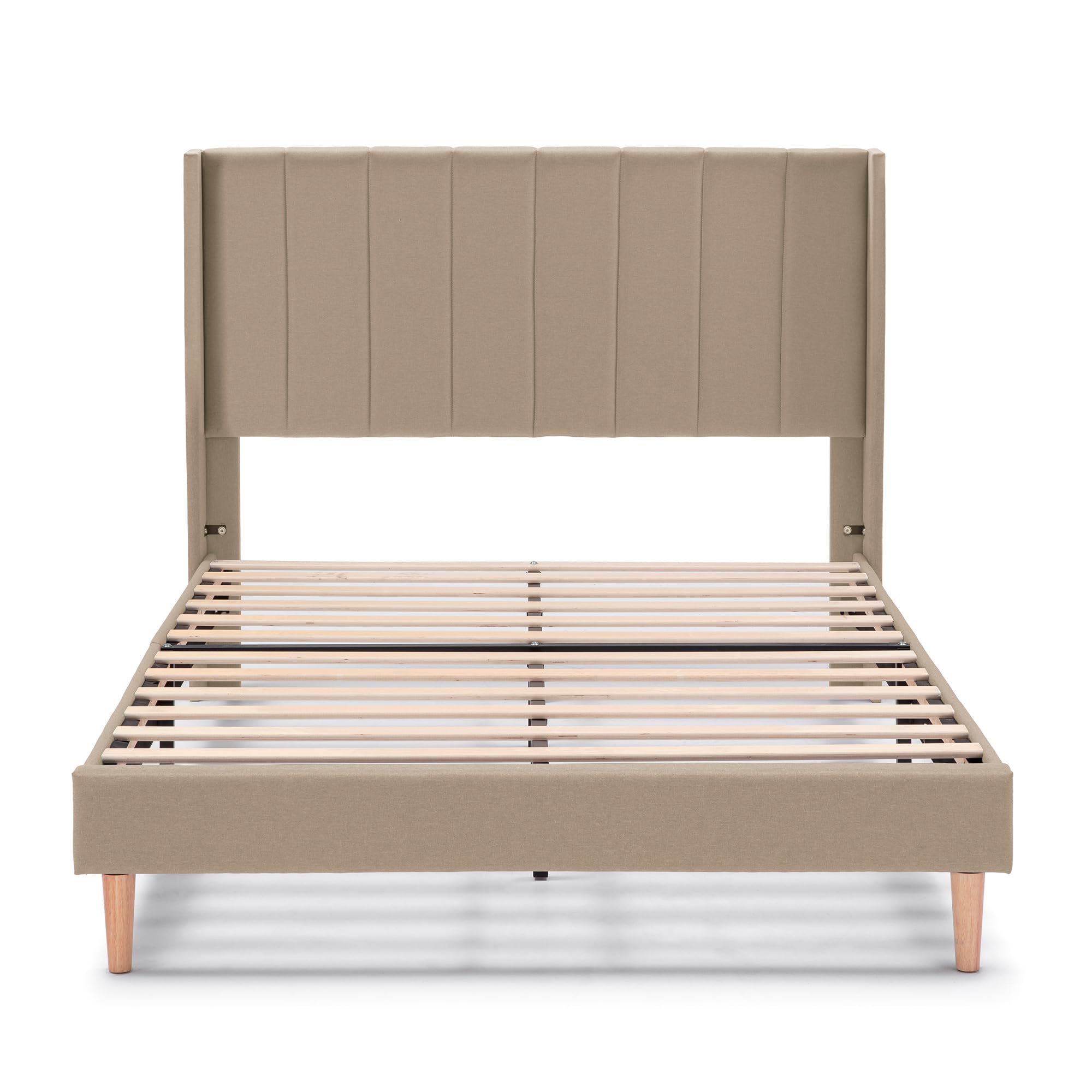 HOMN LIVING Estructura de Cama tapizada Noelia de 30 cm, Base para colchón 150x190 cm, Somier de láminas de Madera, Montaje Sencillo, Beige