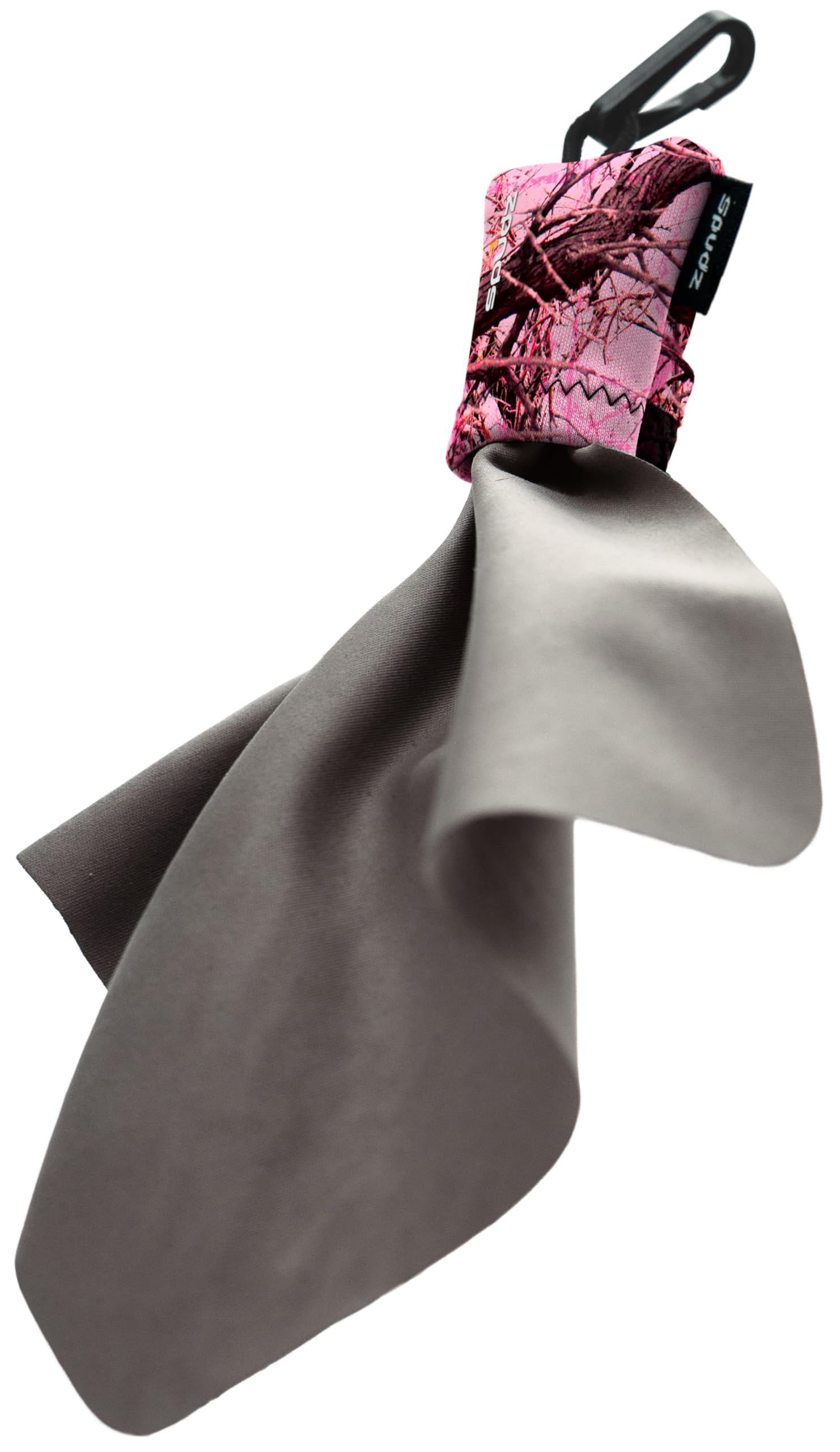 SPUDZ Ultra Microfiber Lens Cleaner with Closeable Bottom – Clip-On Pouch, Washable – for Binoculars, Scopes, Glasses, Screens | Ultra Pink Camo, 6 x 6 Inch