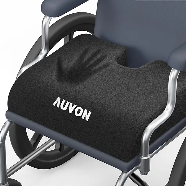 AUVON Wheelchair Seat Cushions (18"x16"x3") for Sciatica, Back, Coccyx, Pressure Sore and Ulcer Pain Relief, Memory Foam Pressure Relief Cushion with Removable Strap, Breathable & Waterproof Fabric