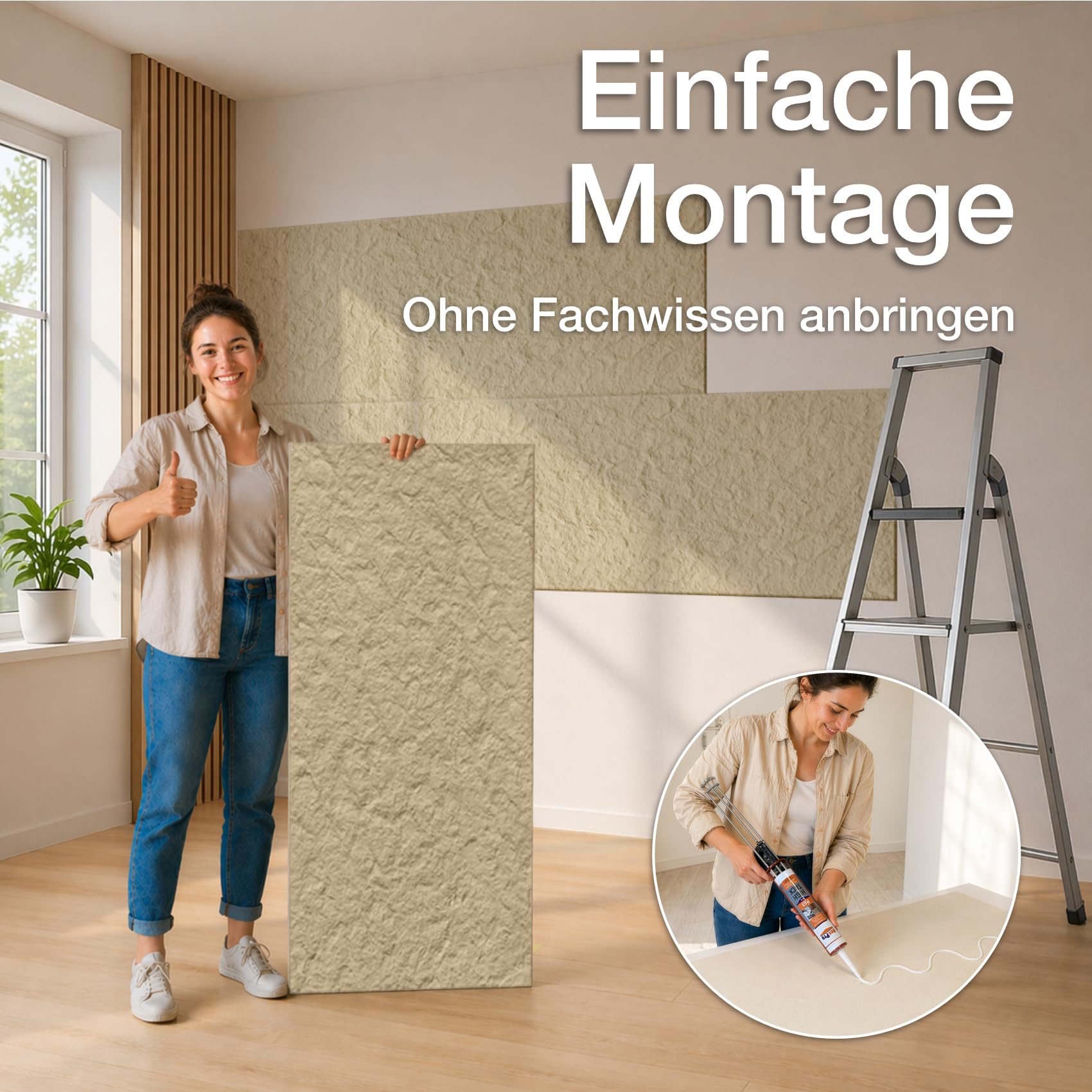 HEXIM Wandpaneele Steinoptik 2 Stück 120x60cm – Felswand PU Wandverkleidung, Täuschend echte Bruchstein 3D Paneele für Wohnzimmer – 2cm starke Stone Steinplatte weiß (1,44m² White)