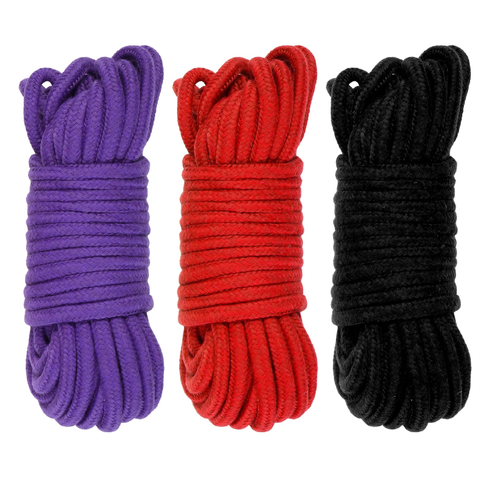 Fumwase BDSM Shibari Rope Kit Sex Bondage Rope 3pcs 32 Feet 10m 7mm Soft Cotton BDSM Beginner Kit Rope Black Red Purple Adult Sex Toys for Women Men Couples
