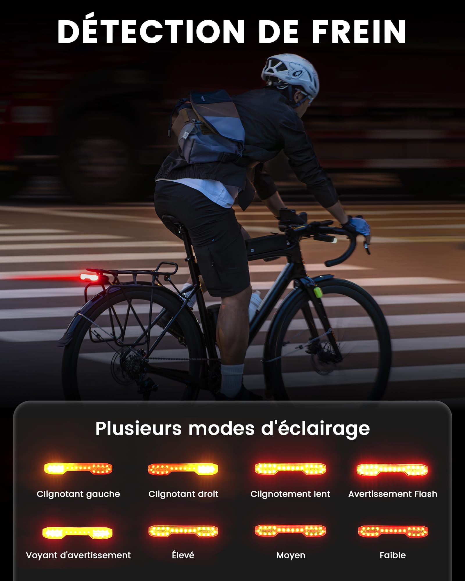 RAVEMEN NT101 Feu Arrière de Vélo avec Clignotant,6 Modes Étanche Feu d'avertissement Arrière avec Télécommande sans Fil pour Une Conduite de Jour comme de Nuit en Toute Sécurité