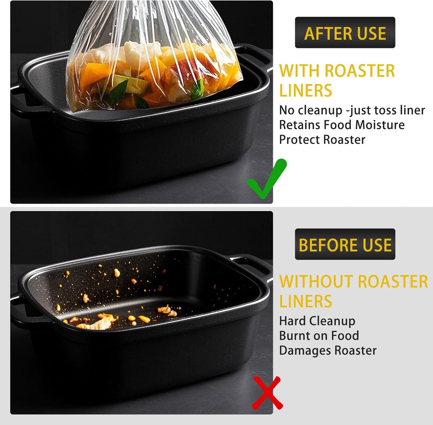 Electric Roaster Liners Disposable 34 x 18 Inch, 16 Count Roasting Oven Liners for 16, 18, 22 Quart Roasters, Plastic Cooking Roaster Bags for Immediate Cleanup - Image 4