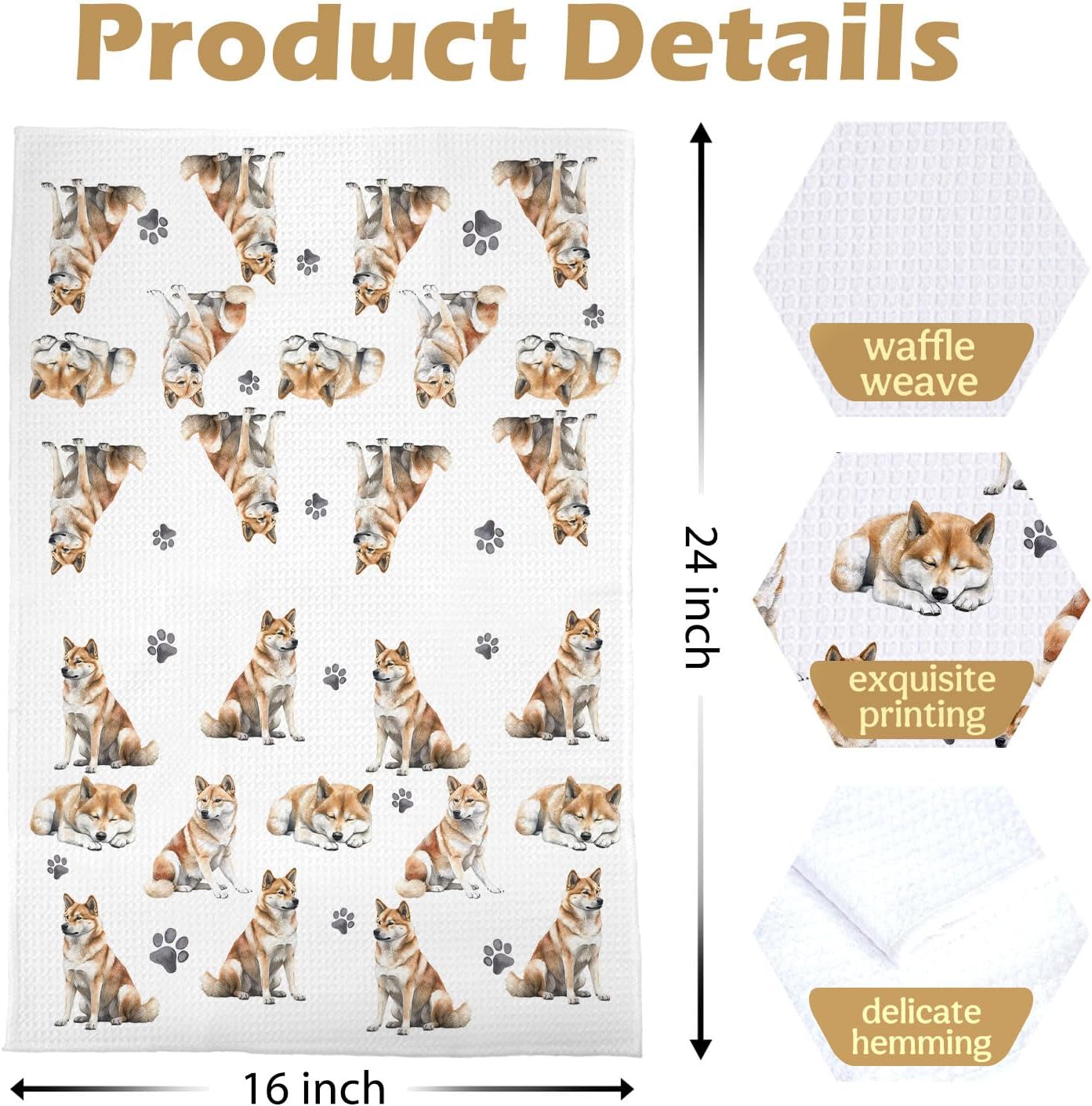 Shiba Inu Kitchen Towels, Shiba Inu Gifts Waffle Weave Decorative Dish Towels, Dog Mom Lovers Gifts Decorative Hand Tea Towel for Bathroom Kitchen, Pet Lover Gift, 16x24 Inch image 5