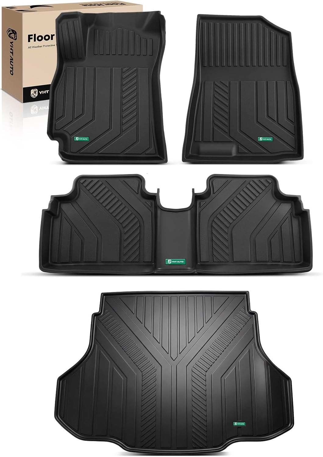 YHTAUTO Floor Mats & Cargo Mat Compatible with Hyundai Elantra 2021-2026 (Not Hybrid), TPE Floor Liners All-Weather Protection Custom Fit, 1st & 2nd Row & Trunk Mat, Set of 4