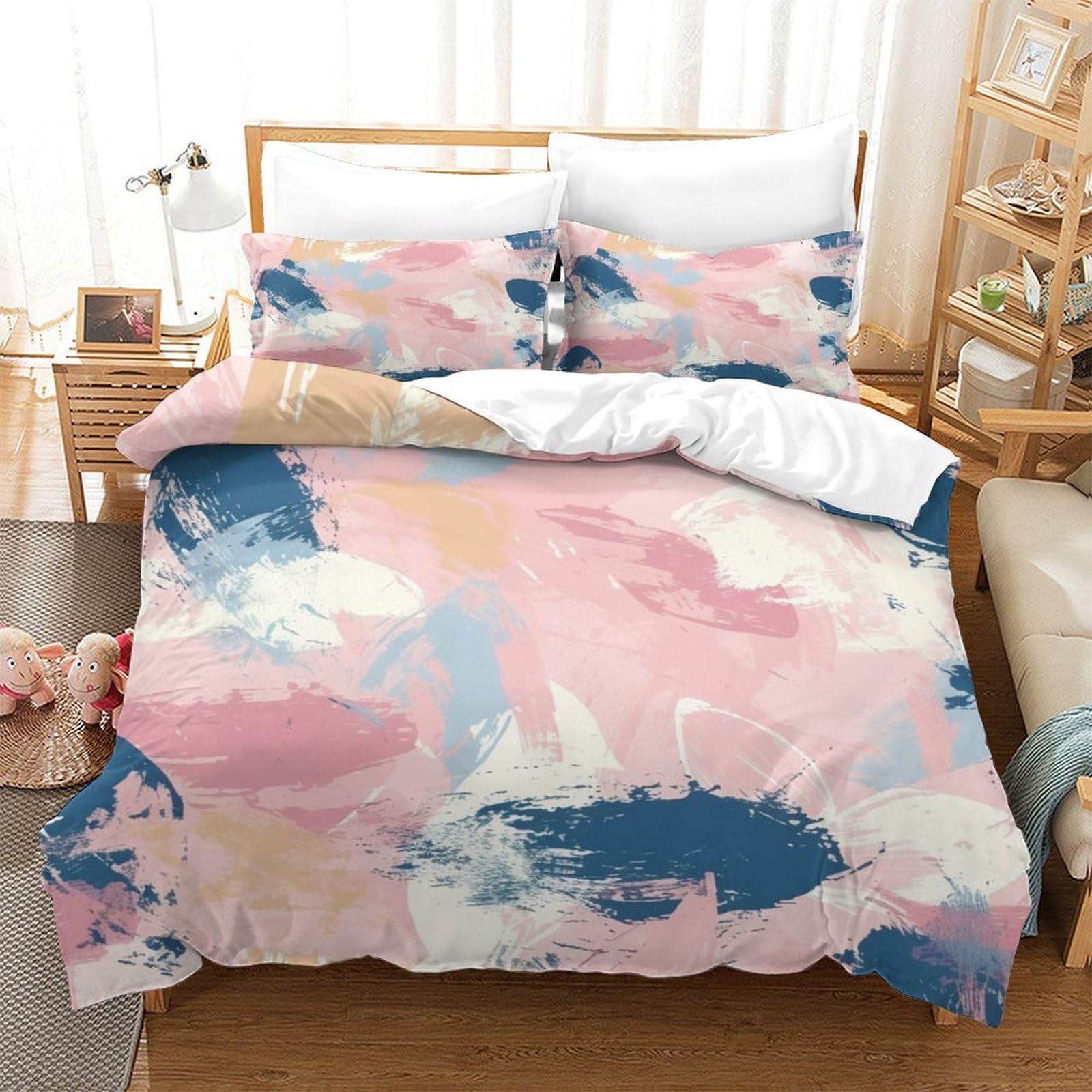 P1S9U7W5Y 3D Printed Abstract Watercolor Duvet Cover Set 3pcs Microfiber Artistic Bedding Set, Soft Bedroom Decor Single（140x200cm）
