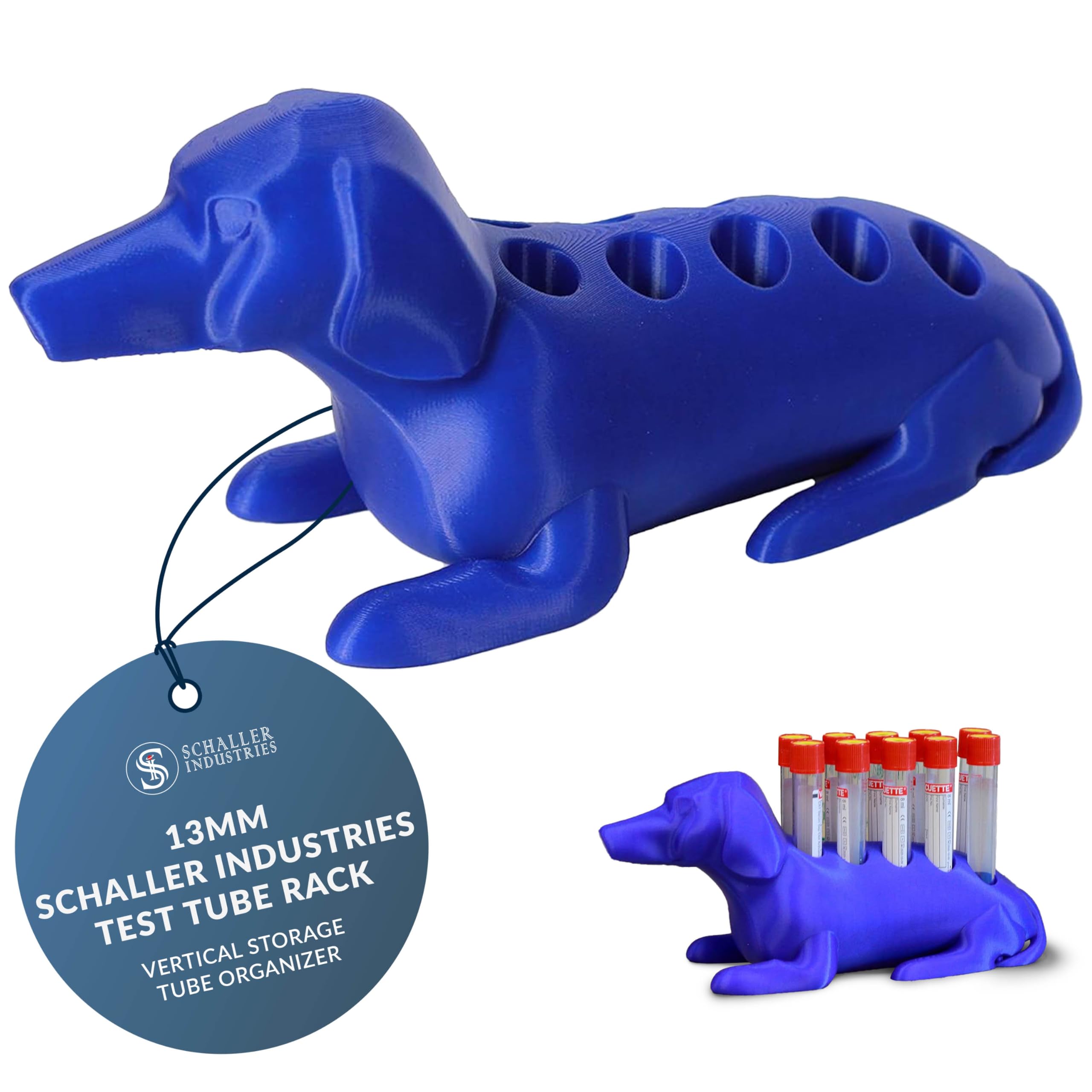 Schaller Industries Dachshund Test Tube Rack, 10 Vials, 13mm, Royal Blue | Veterinary Research Lab Use, Compact Fun Design, Blood Collection Storage 13mm Tubes Royal Blue