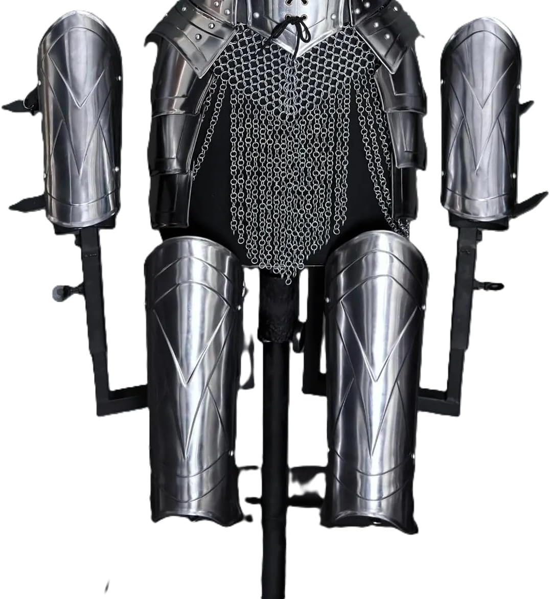 NauticalMart Medieval Knight Lady Armor- Chainmail Skirt & Top W/Tasset, Gorget, Pauldron Set Female Armor