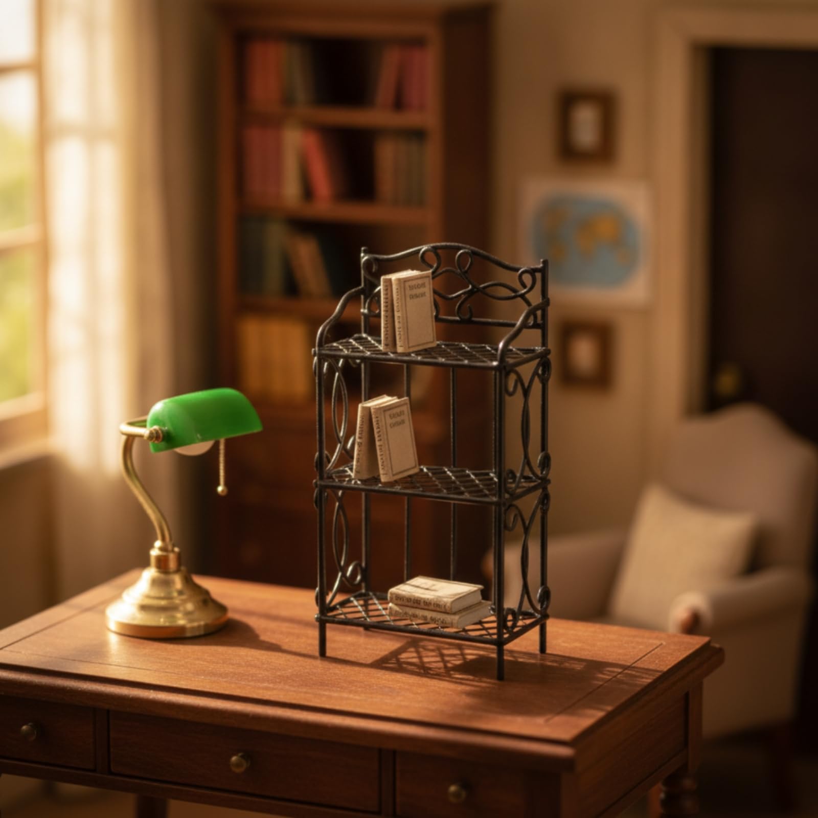 Qianly Étagère Maison Poupée à l'échelle 1:12 Étagère Miniature Style Rétro Présentoir Maison Poupée, Style Two