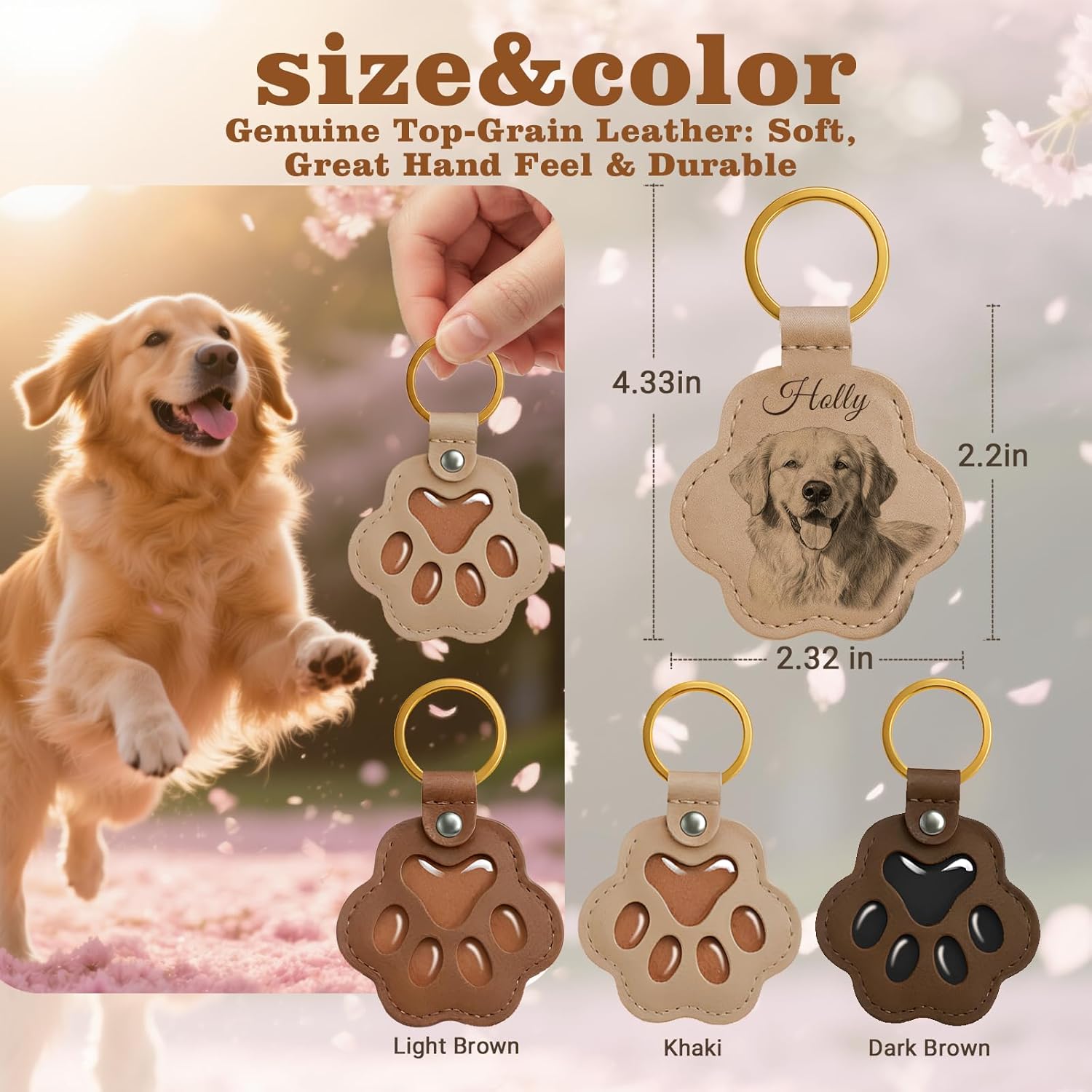 Personalized Pet Memorial Gifts for Dogs, Custom Name Paw Shaped Leather Keychain, Handmade Keepsake Cat and Dog Hair Keyring - Image 2