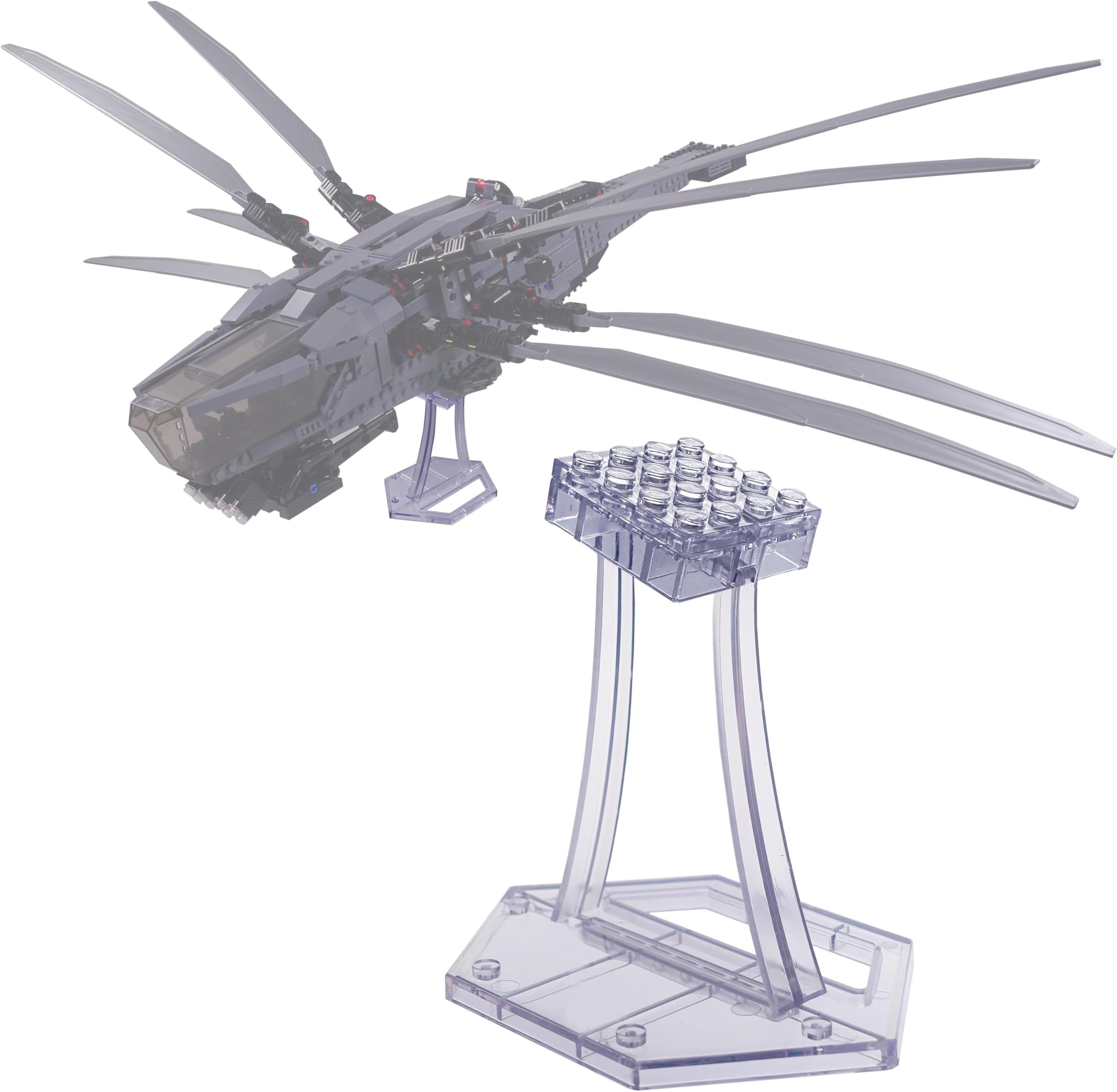 Display Stand for LEGO 10327 Icons Dune Atreides Royal Ornithopter, 75021 7676 7163 75354 Gunship Kit, 43217 Up house, for Speed Champions etc. Plastic transparent angled display stand only.
