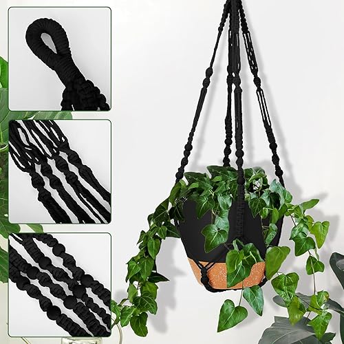 Miniatura 4 de GARDIFE Macetas colgantes de 10 pulgadas con colgador de plantas de macramé para plantas de interior y exterior, paquete de 2 macetas grandes con