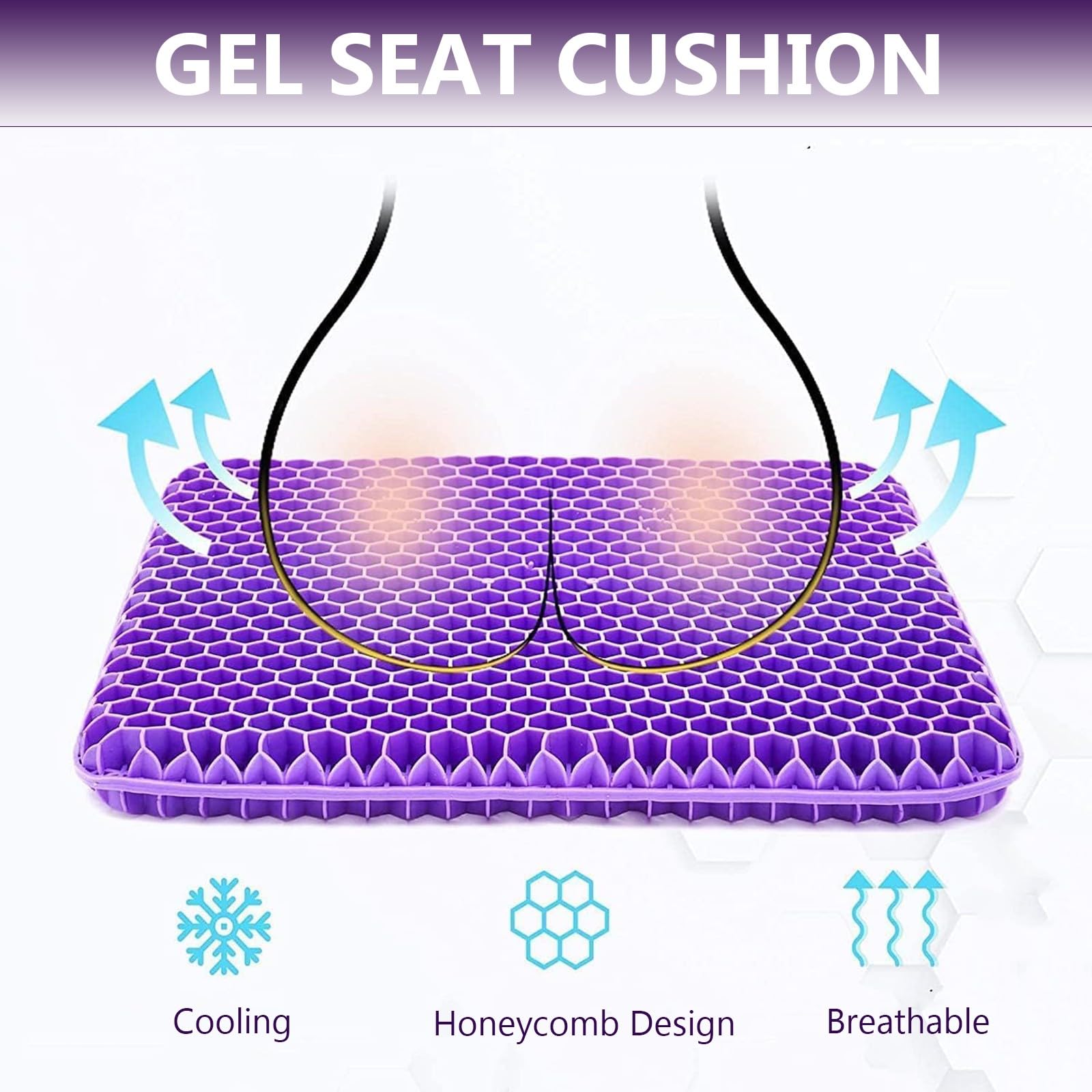 Générique Anti-Escarres Coussin De Gel, Respirant avec Housse AntidéRapant, Soulage La Pression OrthopéDique, Convient pour Voiture, Bureau, Maison Et Fauteuil Roulant(Purple,50x50x4.5cm)
