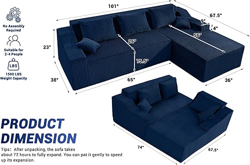 Miniatura 2 de HABUTWAY Sofá modular modular de 101 pulgadas con asiento profundo, moderno sofá convertible en forma de L, sofá tapizado con diván para sala de