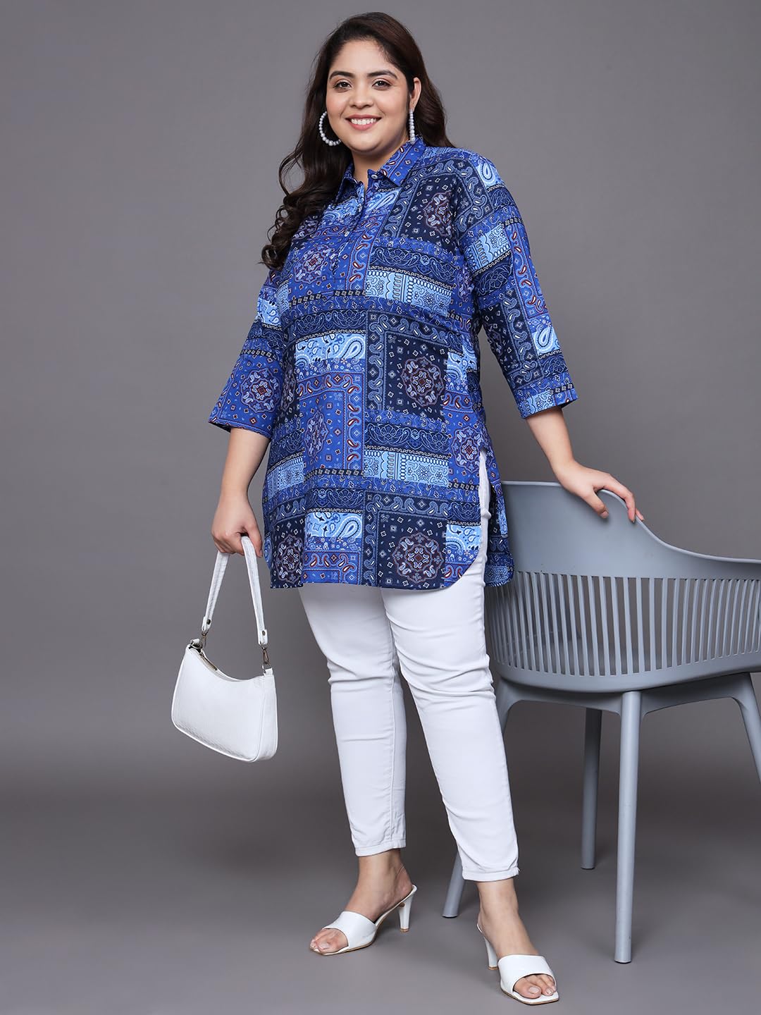 Tissu Women's Plus Size Blue Printed Pure Cotton Kurti (2262_Blue_8Xl)