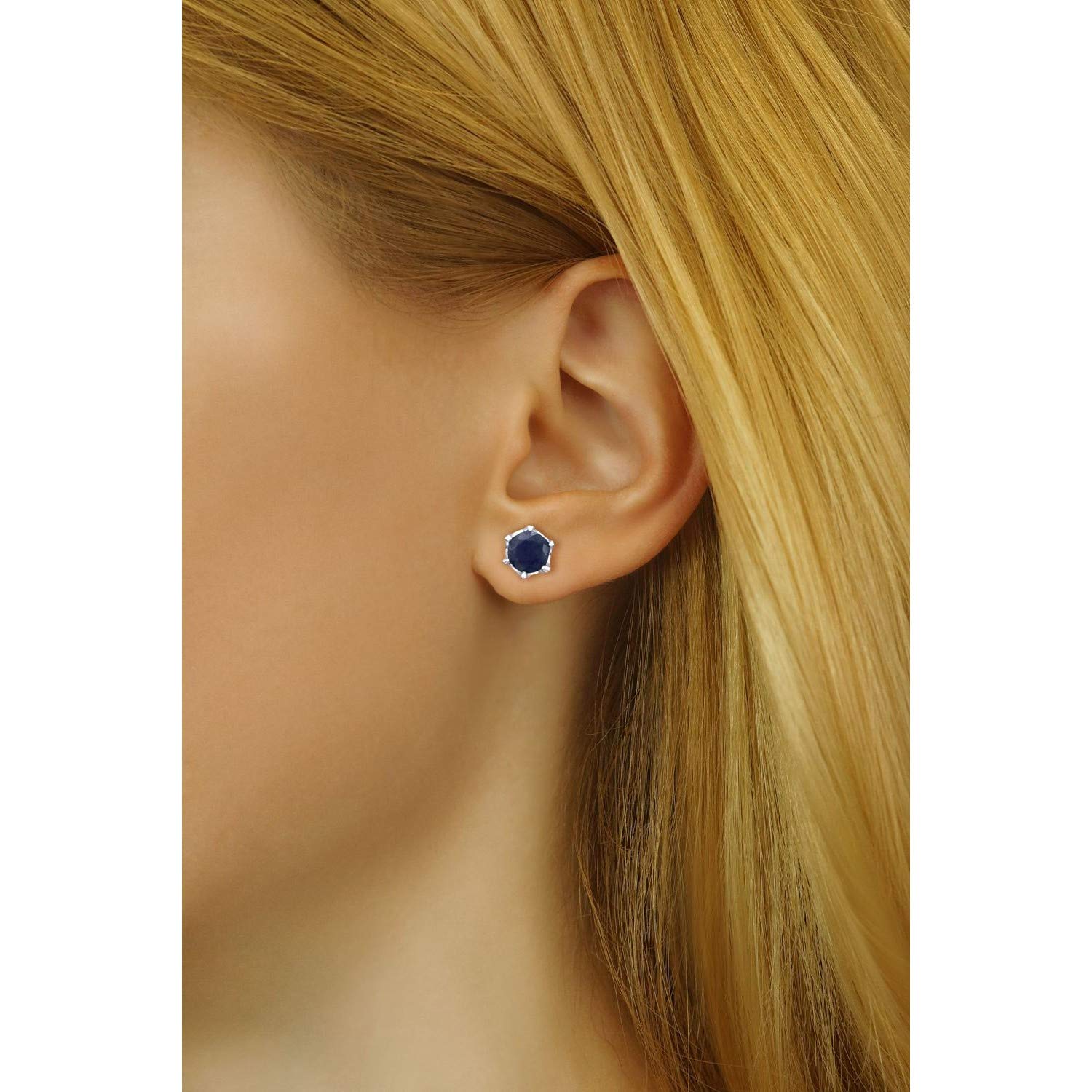 SILVEGO Damen Ohrringe aus 925 Sterling Silber mit echtem Saphir 6 mm Ohrstecker