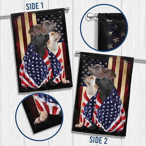 Miniatura 2 de Flagwix Banderas de perro patriota americano, bandera de cuatro perros labradores retriever de doble cara, decoración para el hogar, exterior,