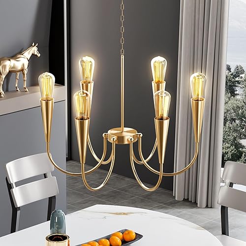 Miniatura 7 de Lámpara de araña dorada, 6 luces, modernos candelabros de granja para comedor, lámparas colgantes de vela, lámparas colgantes de techo para cocina,