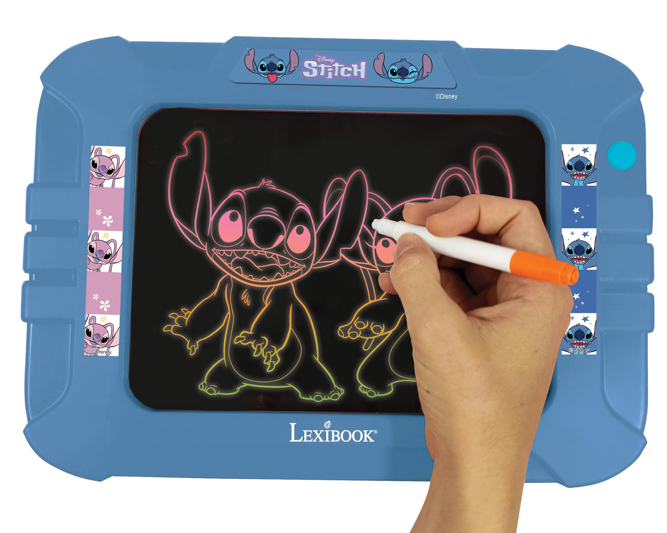 Lexibook, Disney Stitch, Tabliczka elektroniczna, CRNEOD | Efekt światła neonowego, 8 efektów świetlnych, 6 wzorów, 2 kolorowe markery i ściereczka