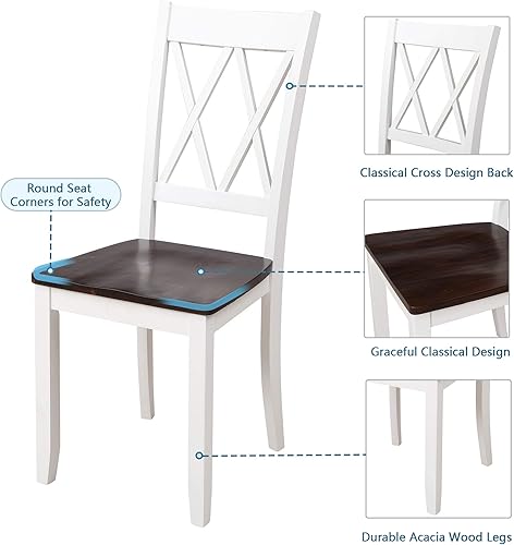 Miniatura 4 de Quarte Juego de mesa de comedor de 5 piezas, mesa de cocina de madera maciza para el hogar y 4 sillas con respaldo cruzado, juego de comedor