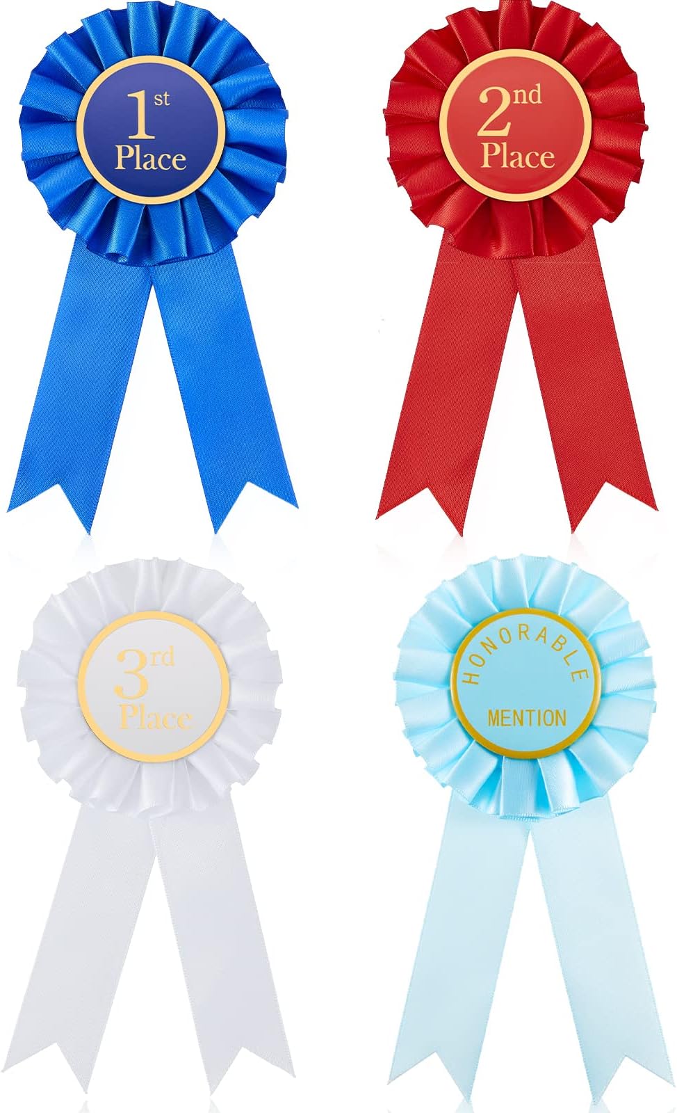Lewtemi Award Ribbon Rosette Set 1st, 2nd, 3rd Place Ribbon Honorable Mention Prize Badge Medal(4 Pcs)