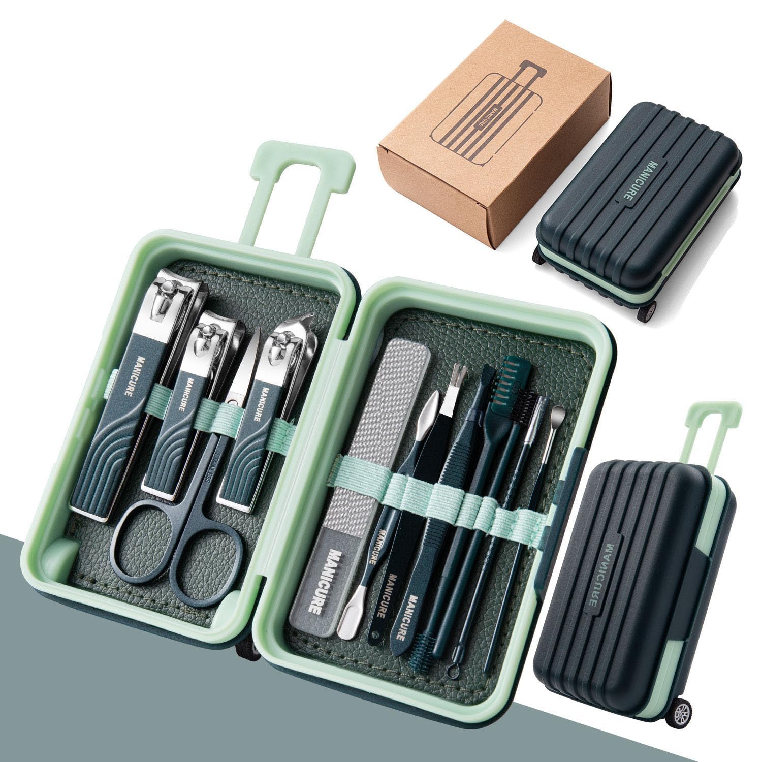 12pcs Manicure Kit,Pedicure Kit,Professional Grooming Kit,Nail Tools with Luxurious Travel Case (Ink Green) 12pcs Manicure Kit,Pedicure Kit,Professional Grooming Kit,Nail Tools with Luxurious Travel Case (Ink Green)