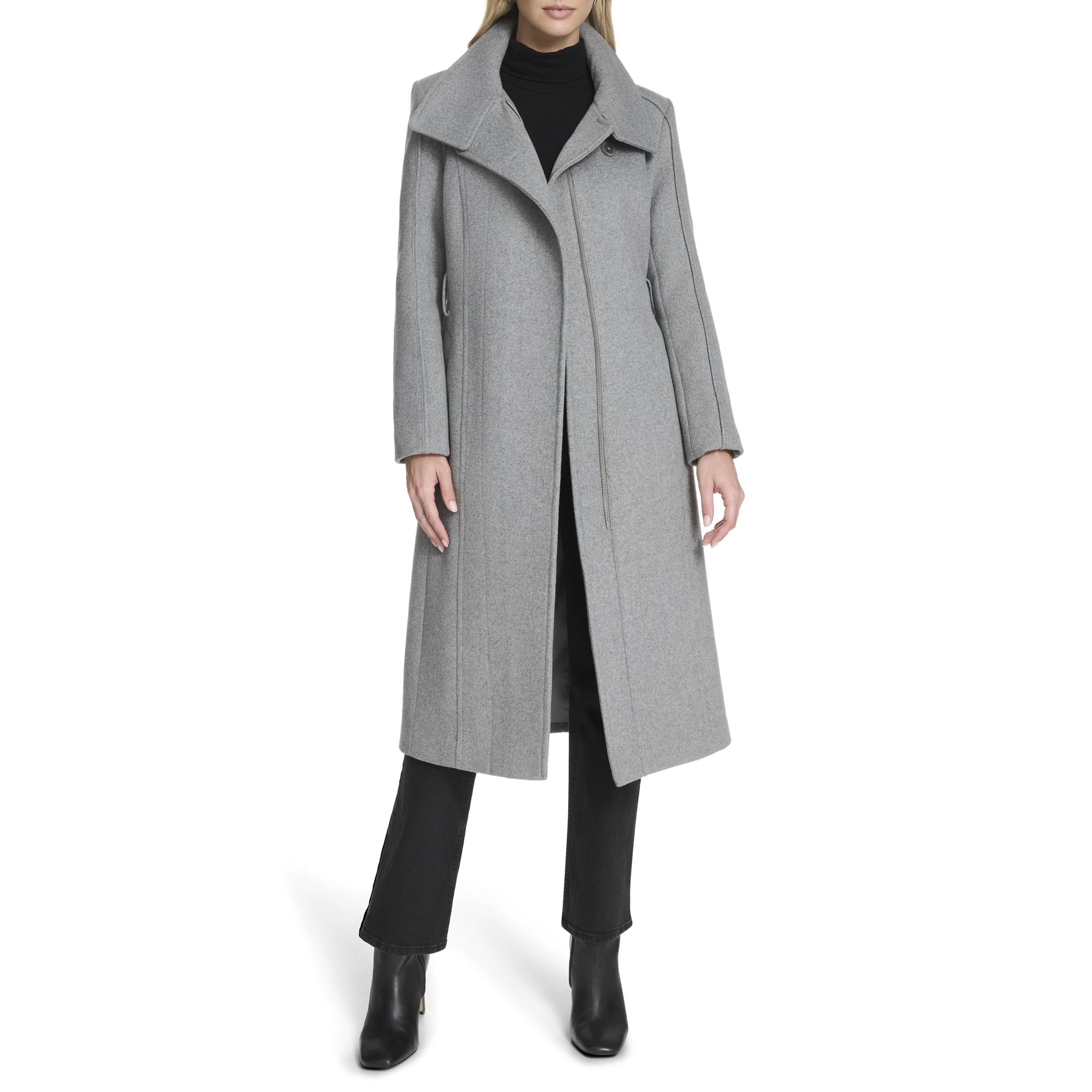 Cole Haan Womens Outerwear Asymmetric Belted Trench Coat With Stand Collar