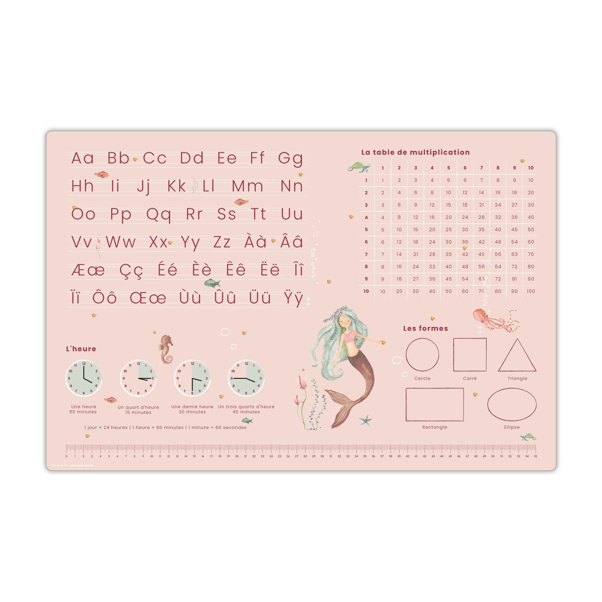 Sous-main pour bureau enfants tapis d'apprentissage français sirène ABC 60 x 40 cm vinyle essuyable Allemagne