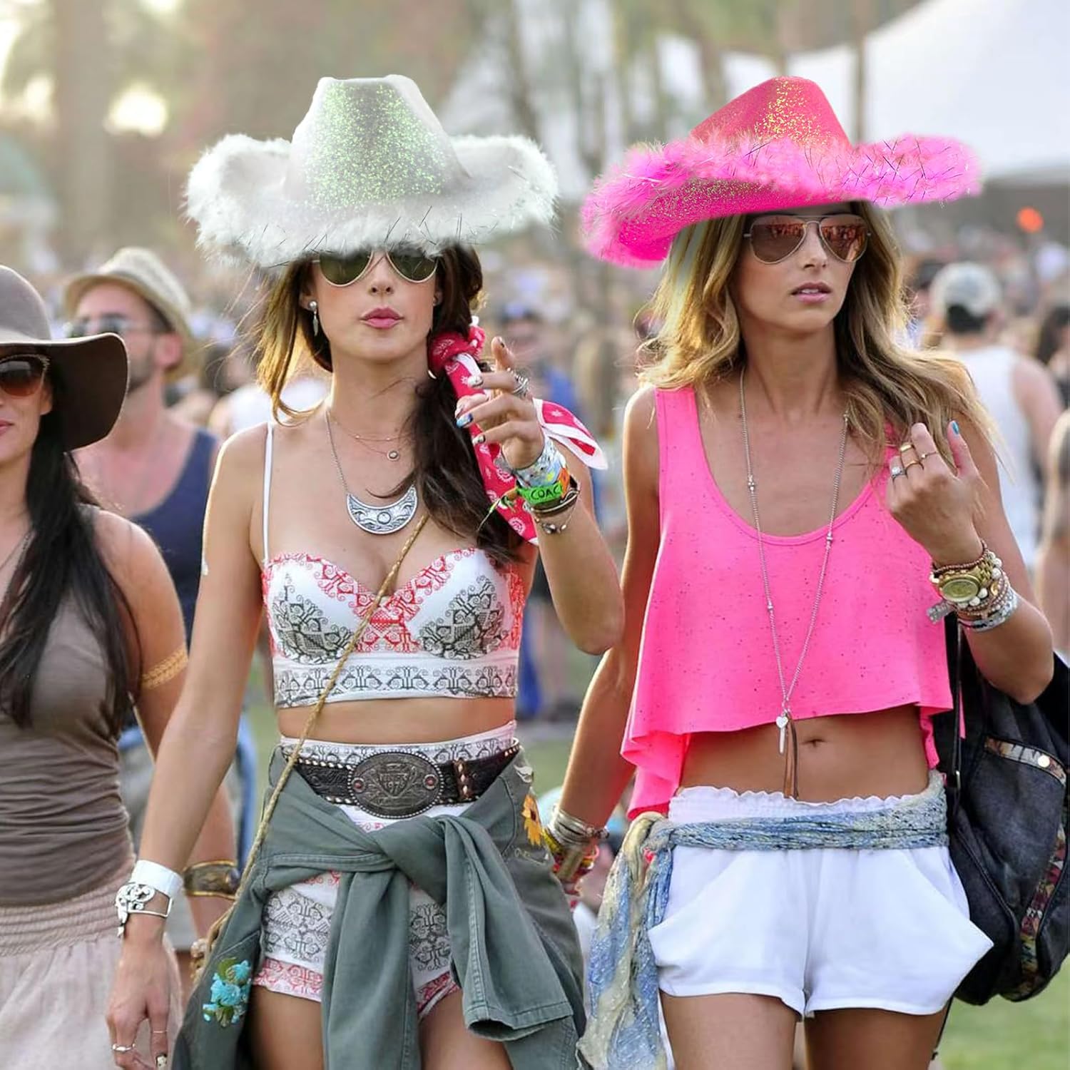 SHENYI Glitter Cowgirl Hat with Heart Sunglasses Body Glitter Face Glitter Cowboy Hat for Women Men Music Festival Party - Image 4