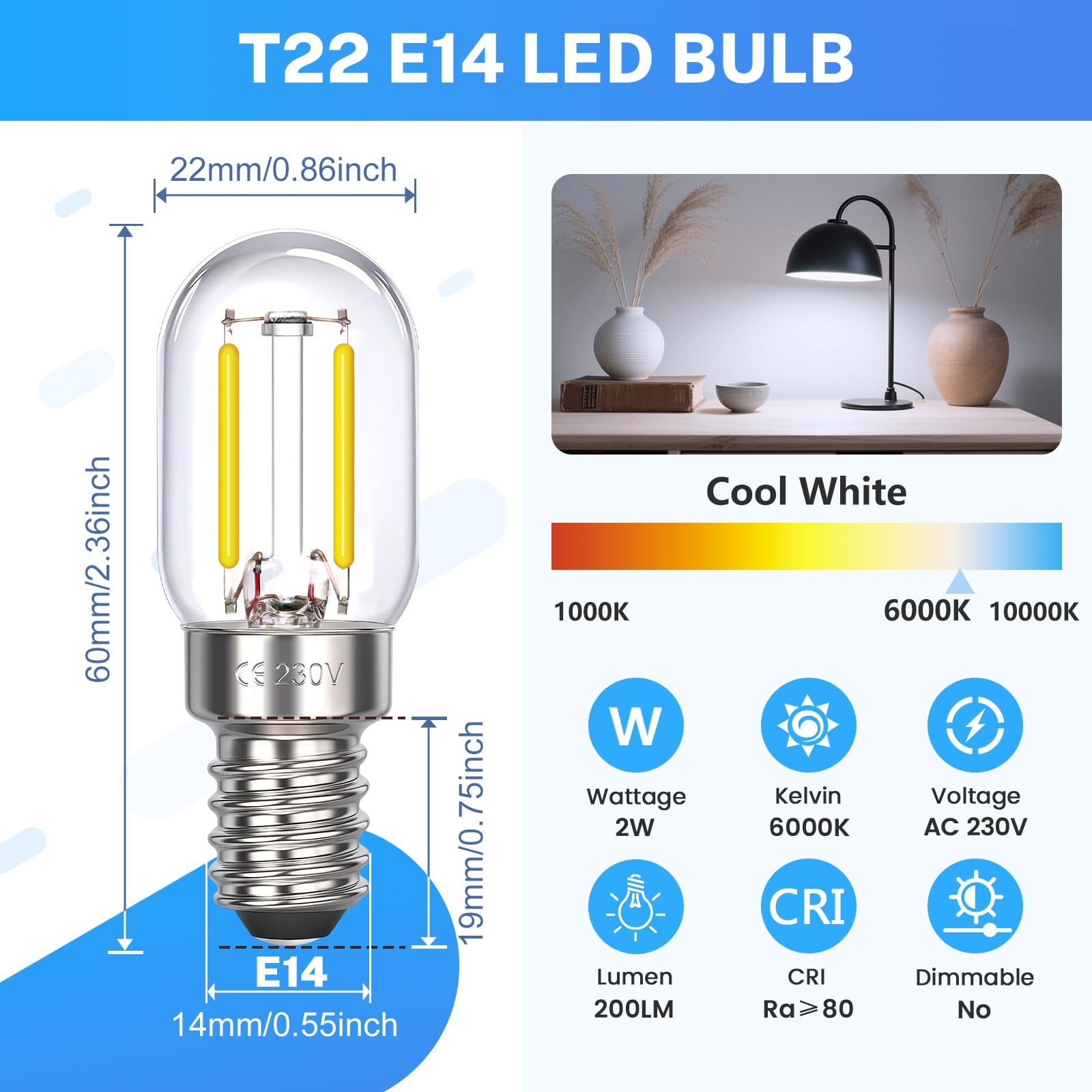 2 Ampoules Réfrigérateur E14 15W Blanc Chaud - Pour Frigo, Congélateur, Machine à Coudre
