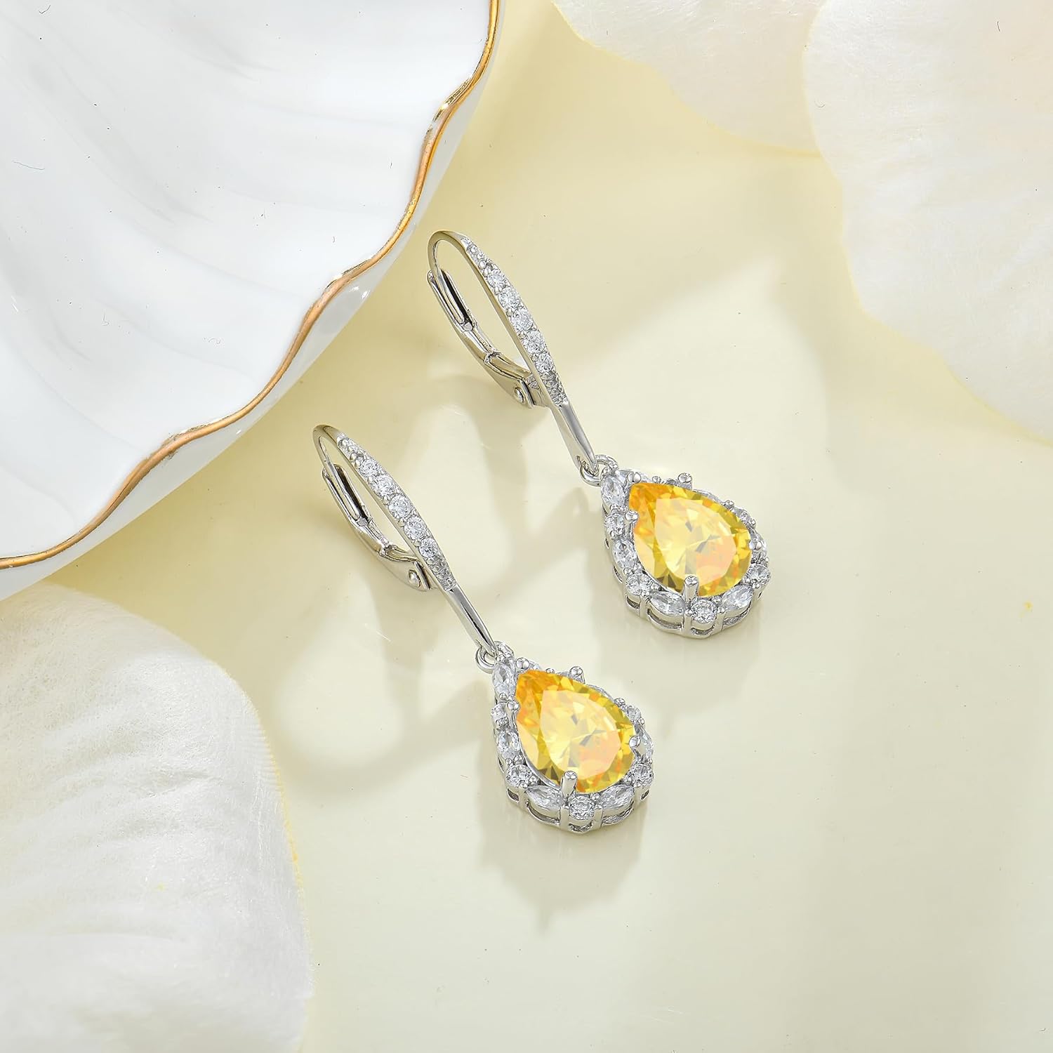 Women Earrings 925 Sterling Silver Birthstone Halo Teardrop Drop & Dangle Earrings Leverback Earrings 7 * 10mm 5A Cubic Zirconia Jewelry - Image 5