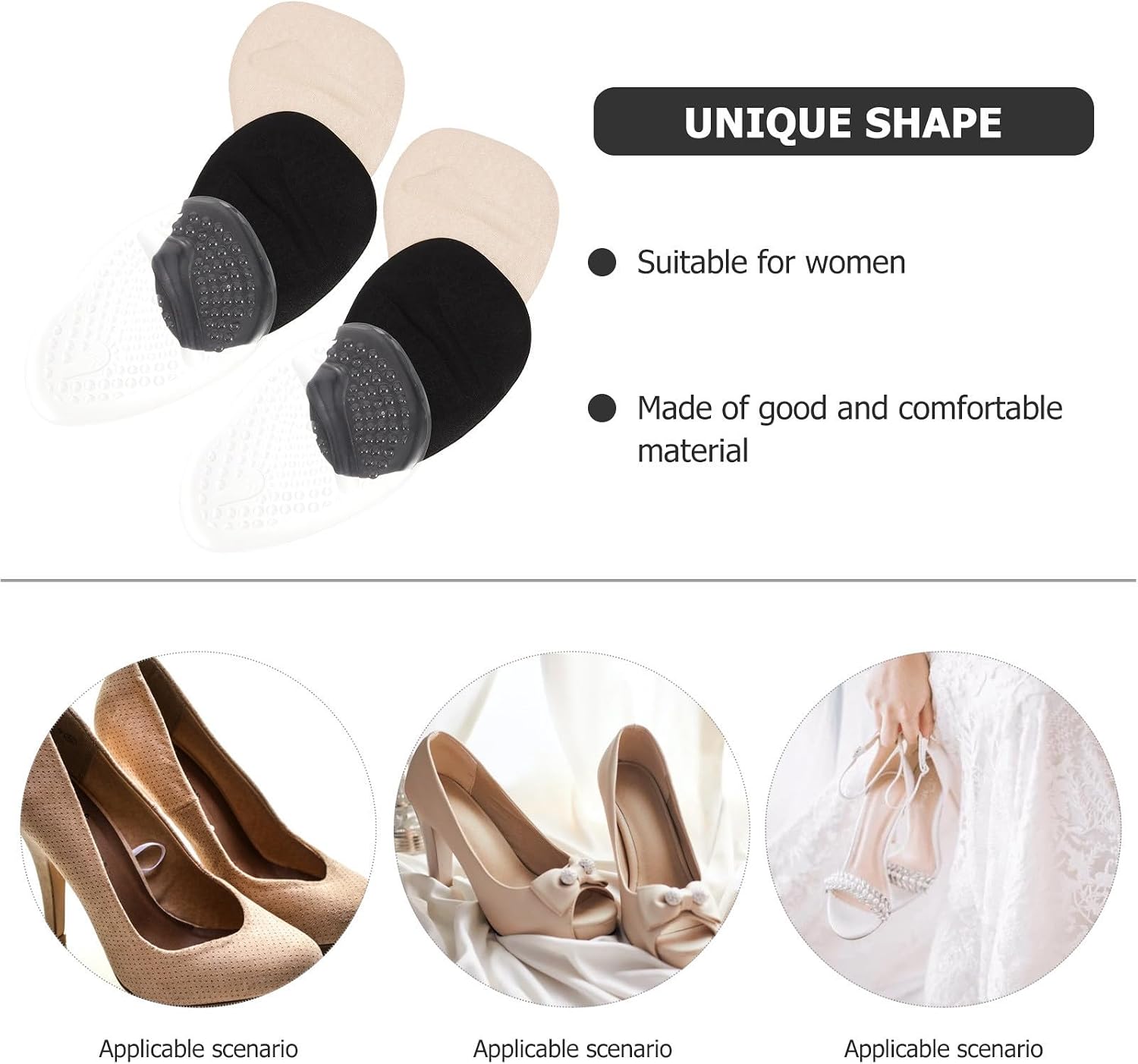3 Pairs Women Metatarsal Forefoot Cushions, Silicone Anti Slip