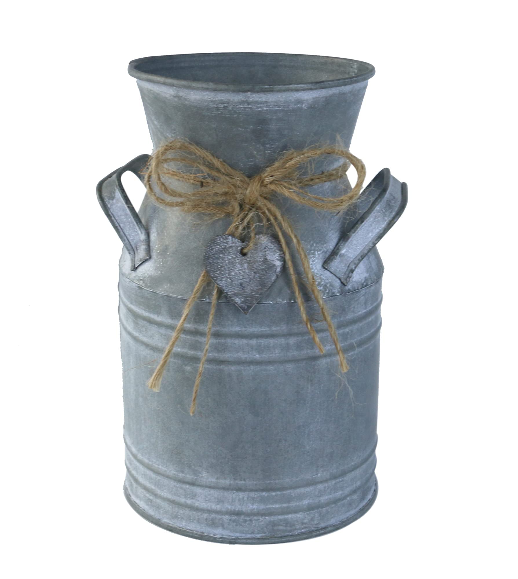 Pot à Lait Galvanisé Vintage 18 Cm - Vase Décoratif Fermier Rustique Avec Cœur Suspendu