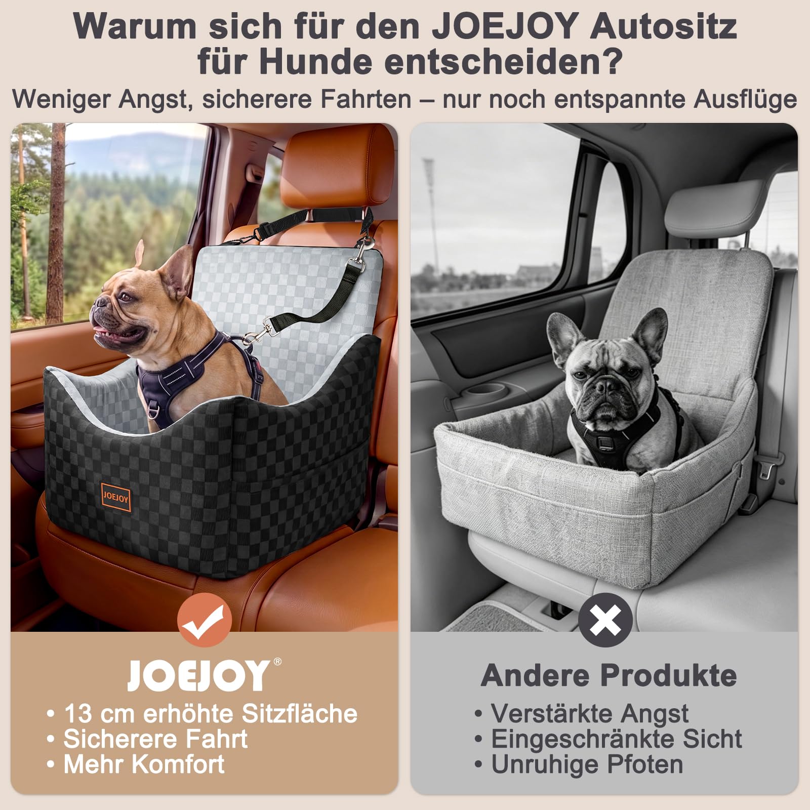 Asiento de coche para perro, extra estable para perros de tamaño pequeño a mediano, acolchado de espuma con memoria de forma, funda lavable, cojín de doble cara, para asiento trasero y asiento