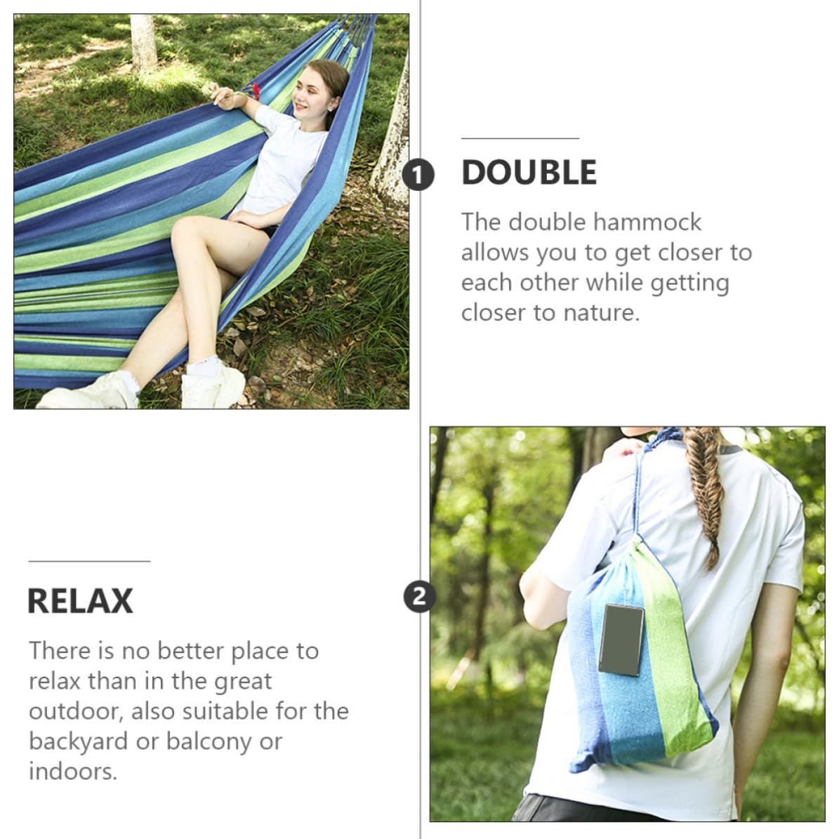 Hamaca Doble para Acampar, Hamaca Portátil de Lona Azul, Correas y Hebillas, para Exterior y Senderismo, Fácil de Instalar, Mujeres