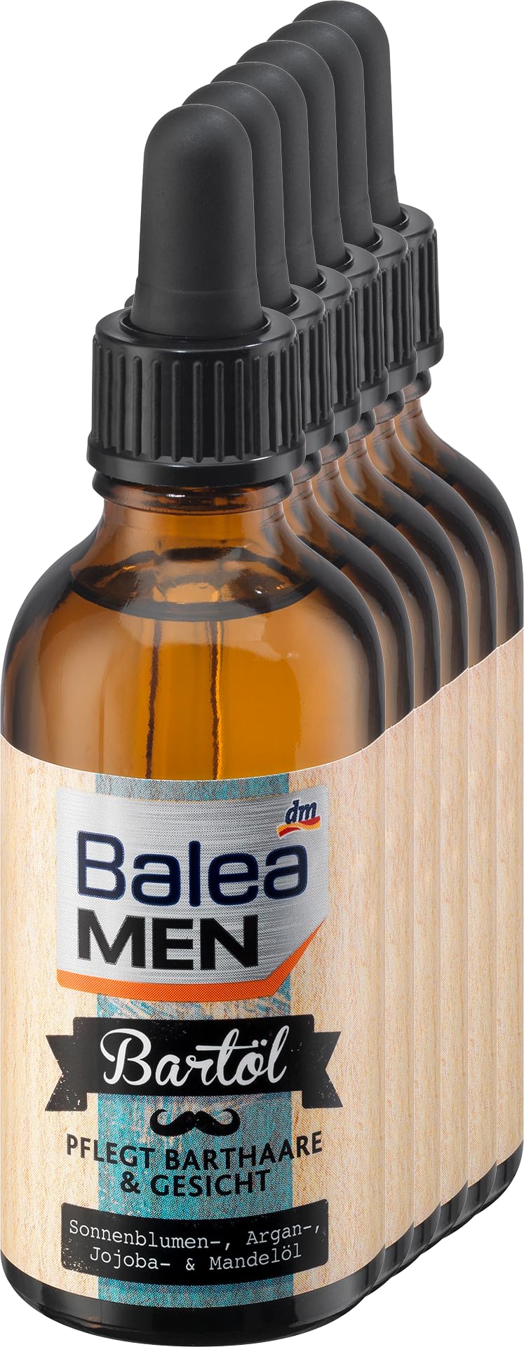 Balea MEN Olejek do brody, 300 ml (6x 50 ml) - Perfect for daily beard styling - Enriched with sunflower, argan, jojoba and almond oil