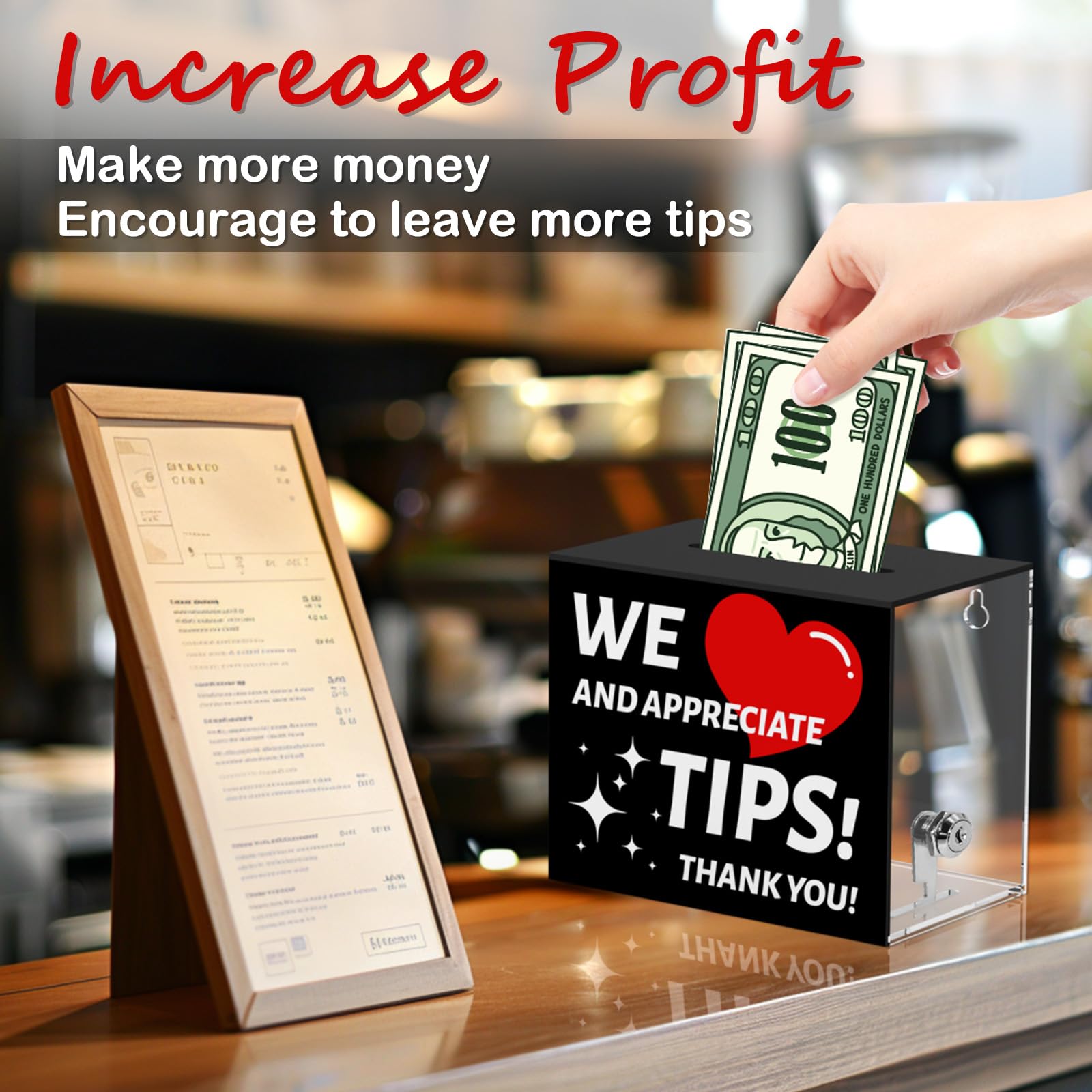 Barattolo con punta acrilica per barista Tip Box Tip Jars Scatola di suggerimenti con slot e serratura Scatola di donazione con serratura 15,2 x 10,2 x 12,7 cm Scatola per lotteria per bar ristorante