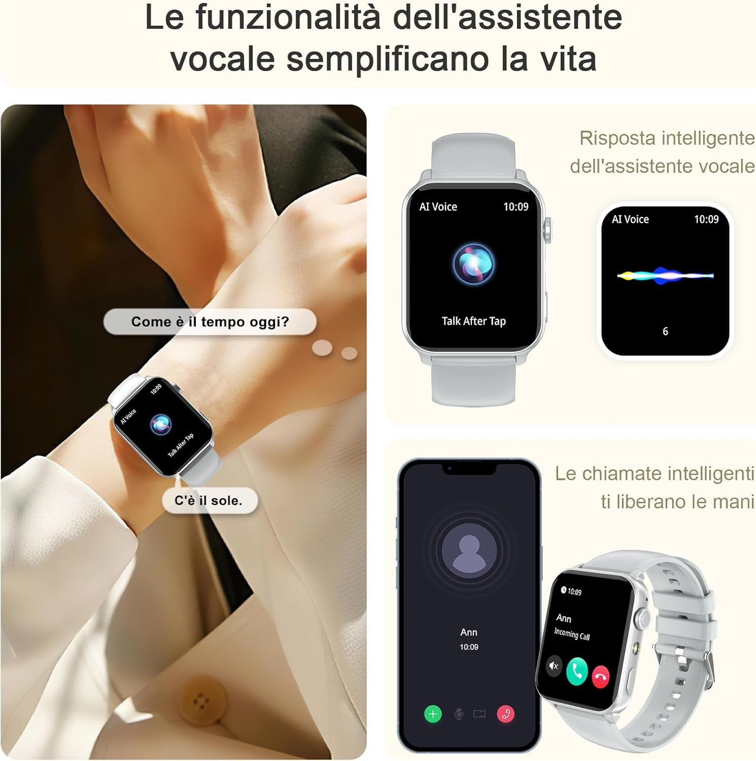 IOWODO Smartwatch Uomo Donna con Torcia LED, Chiamate Bluetooth,1.91" Schermo, Monitoraggio Cuore/SpO2/Sonno 24H,100 Modalità Sport, Fitness Tracker, IP68 Impermeabile, 2 Cinturini, per Android iOS