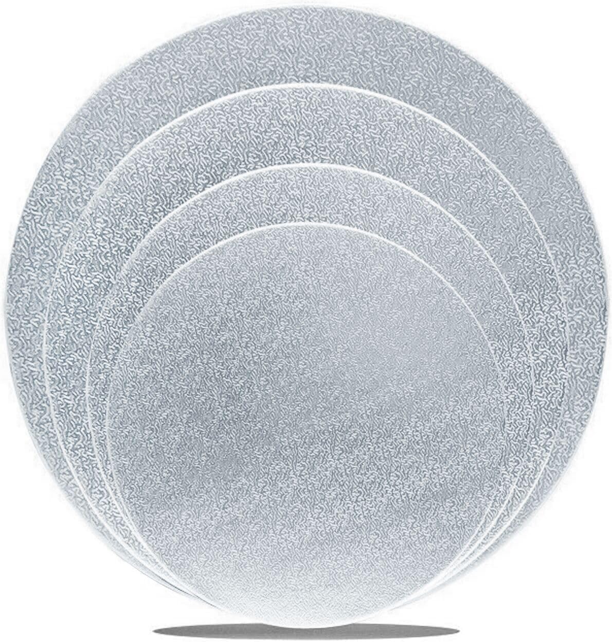 Goiio 4 Pack Cake Boards Golden Round Cake Circles 6, 8, 10, 12 Inch Cake Base Cardboard, 1 of Each Size Set for Baking Cake, Silver